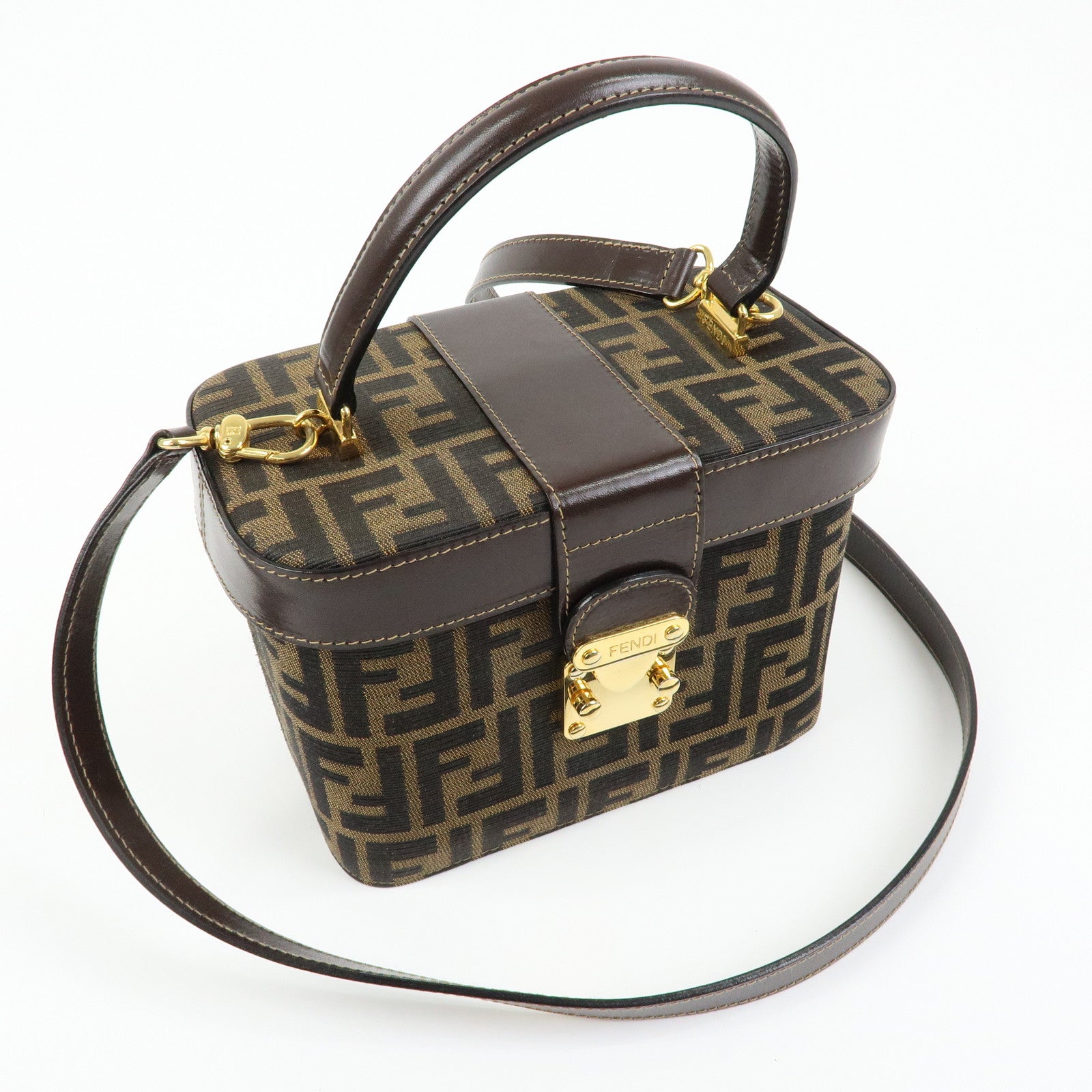 FENDI Zucca Canvas Leather 2Way Bag Hand Bag Shoulder Bag 914931