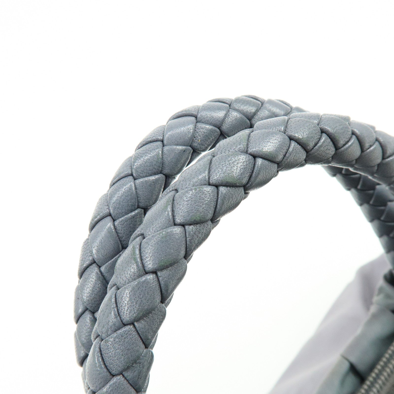 PRADA Nylon Leather 2Way Gathered Ribbon Hand Shoulder Bag Gray