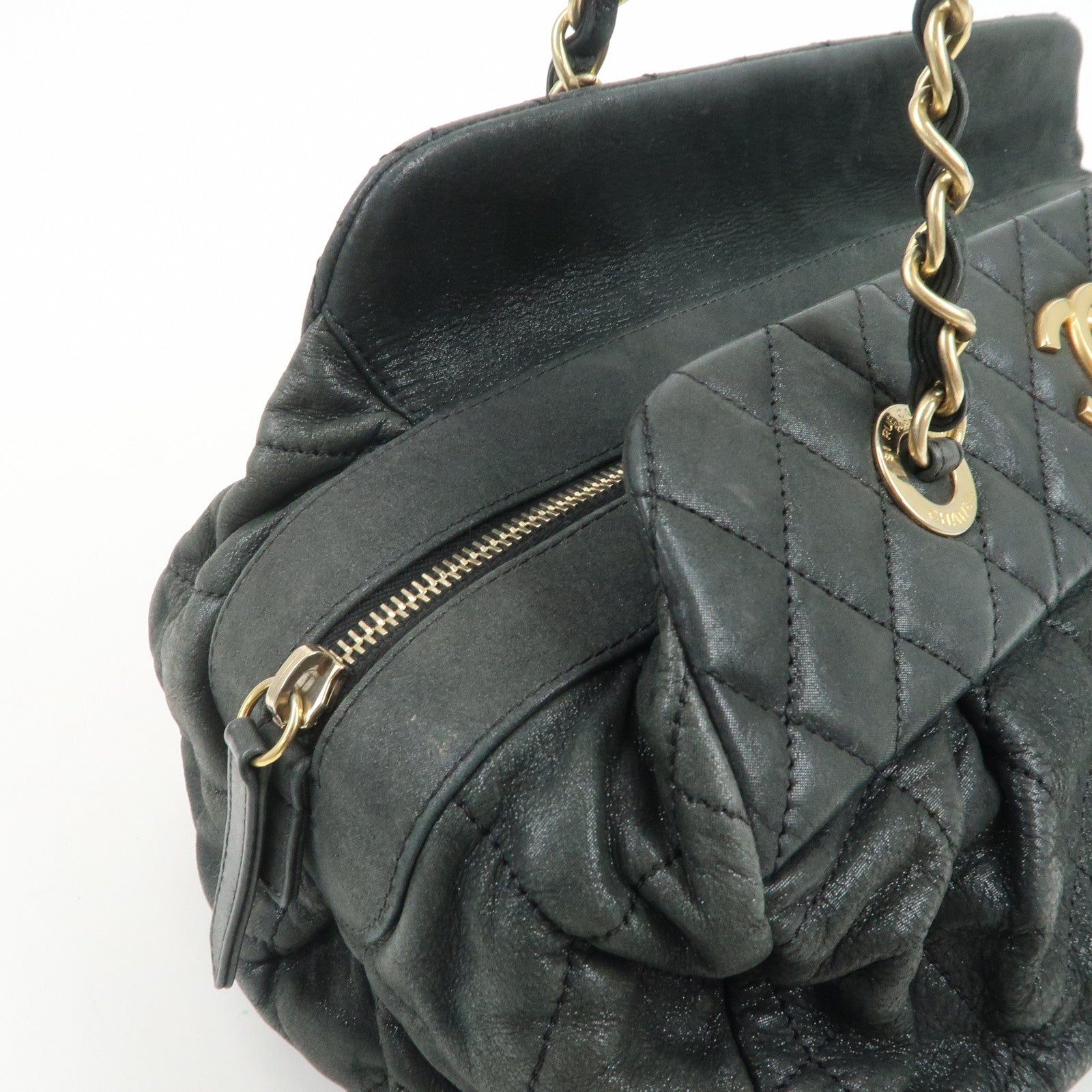 CHANEL Matelasse COCO Mark Lamb Skin Shoulder Bag Black A50475