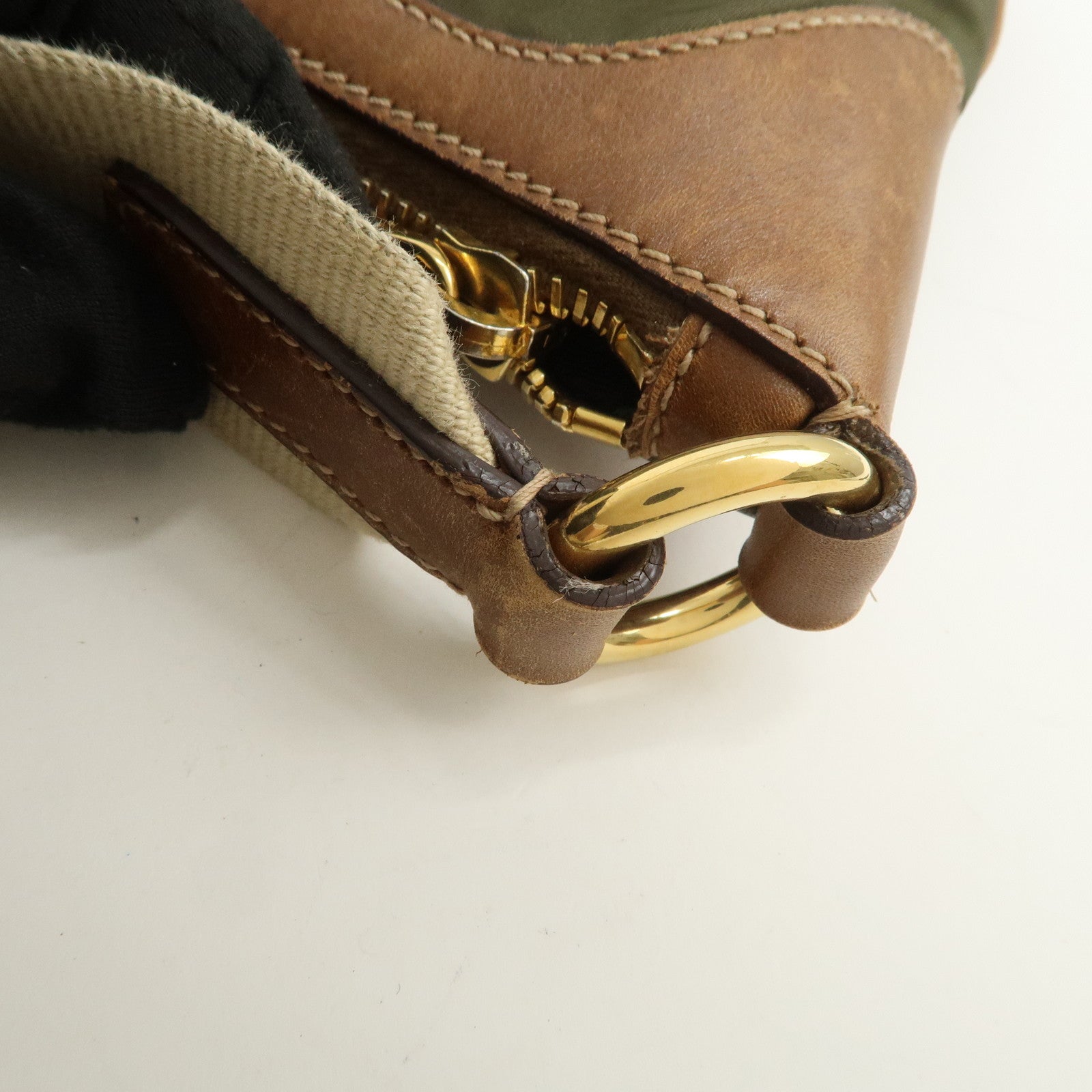PRADA Triangle Logo Nylon Leather Crossbody Shoulder Bag Khaki