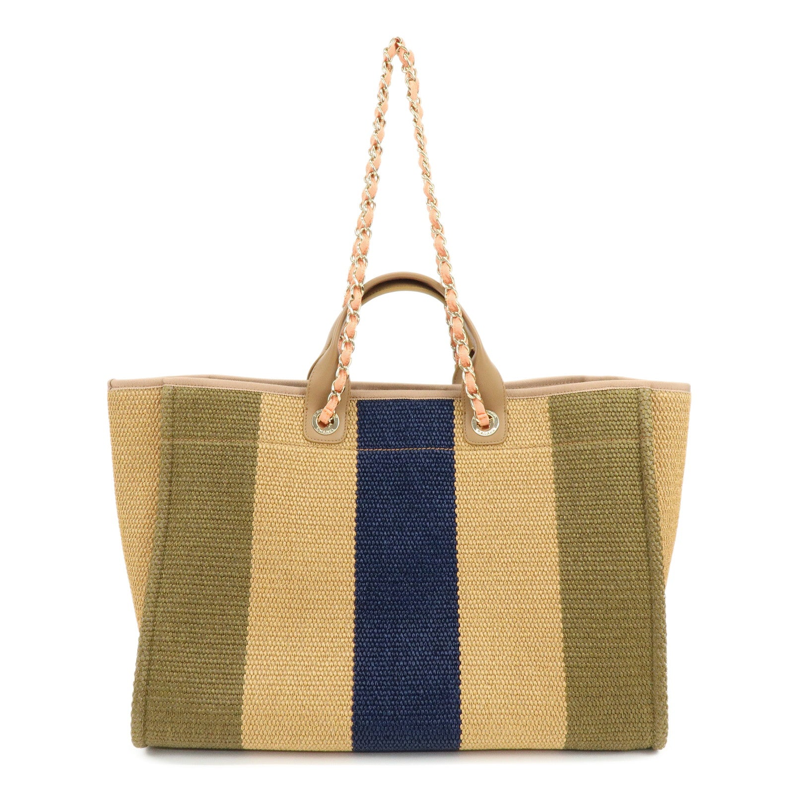CHANEL Deauville Raffia Leather 2Way Tote Bag Shoulder Bag Beige