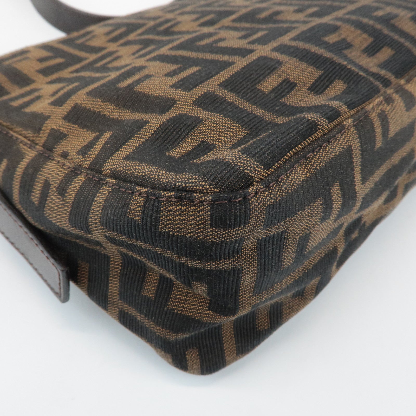 FENDI Zucca Canvas Leather Semi Shoulder Bag Black Brown 26566