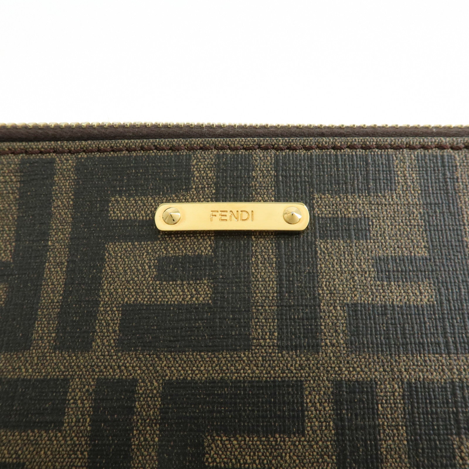 FENDI Zucca PVC Leather Cosmetic Pouch Brown Black 7N0074