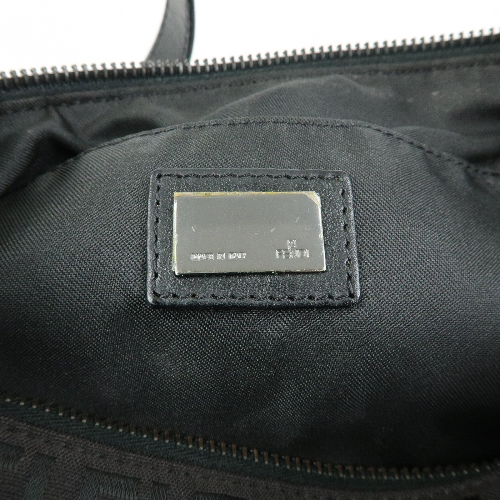 FENDI Zucchino Canvas Leather Hand Bag Dark Brown 8BR144