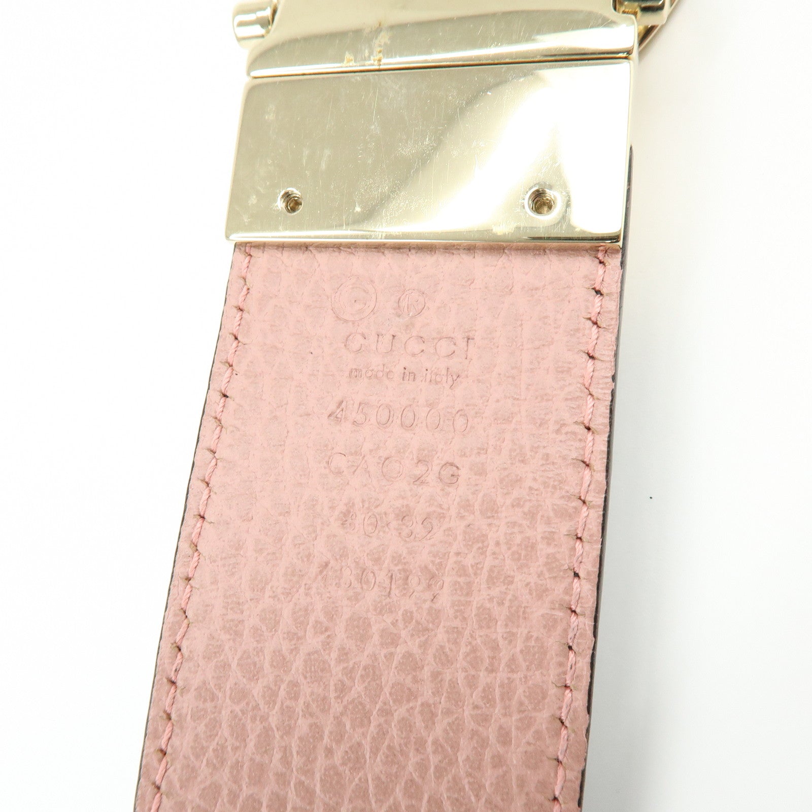 GUCCI Logo Leather Reversible Belt 80/32 Black Pink