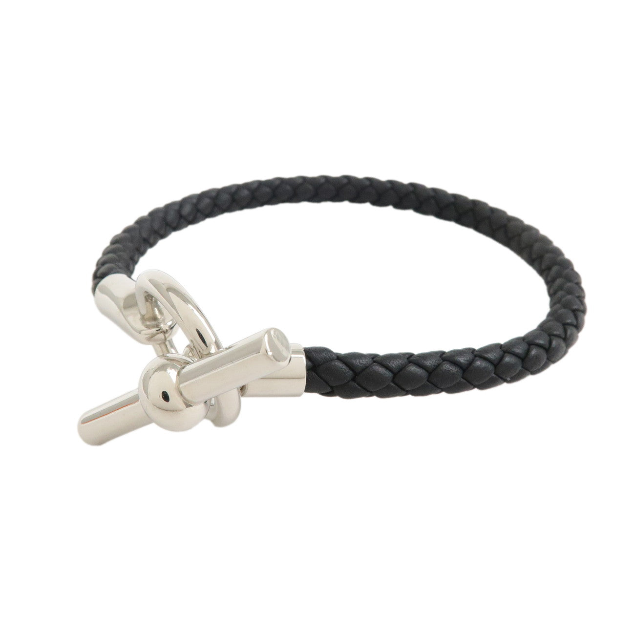 HERMES Glenan H Tresse en Veau Swift Leather Bracelet Black