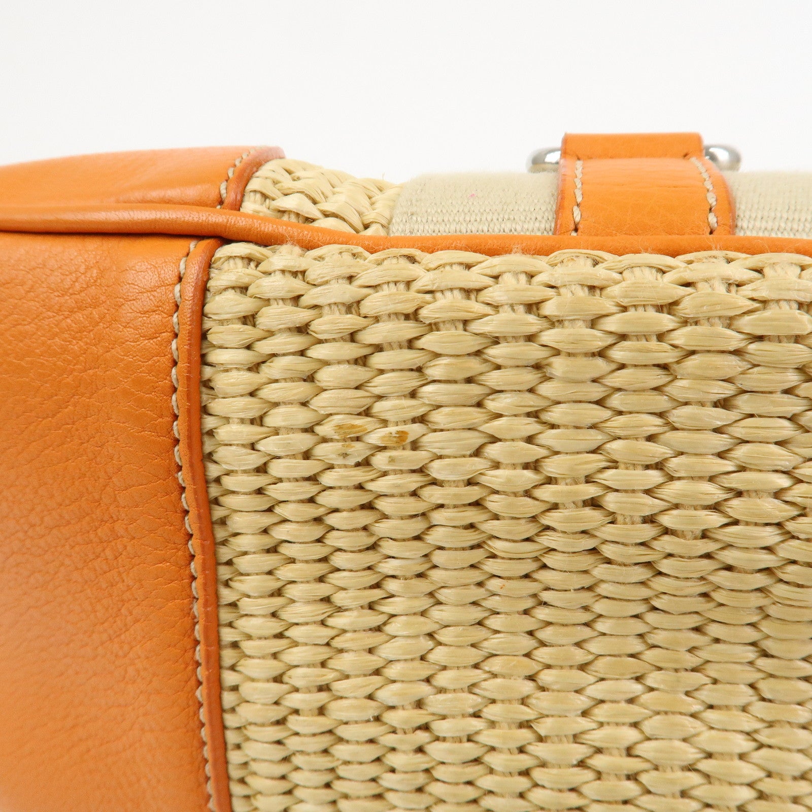 PRADA Logo Raffia Leather Shoulder Bag Hand Bag Orange BR2923