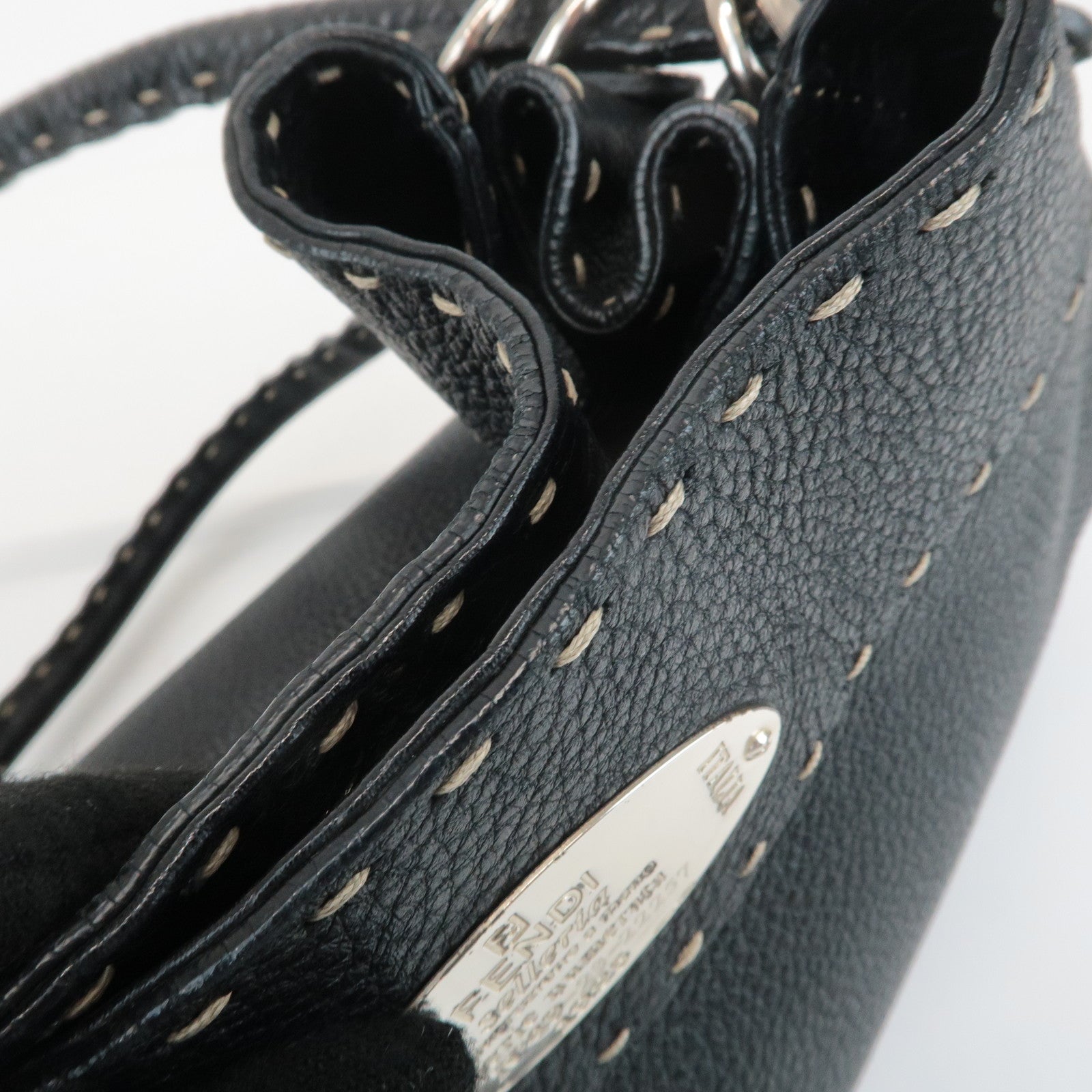 FENDI Selleria Leather Tote Bag Shoulder Bag Black 8BR489 Used