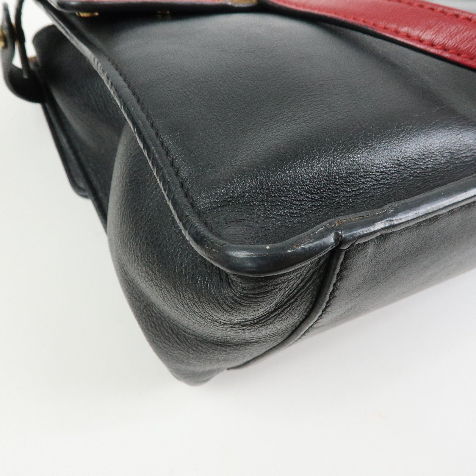 FENDI Flip Leather Suede 2Way Bag Hand Shoulder Bag Black 8BT302