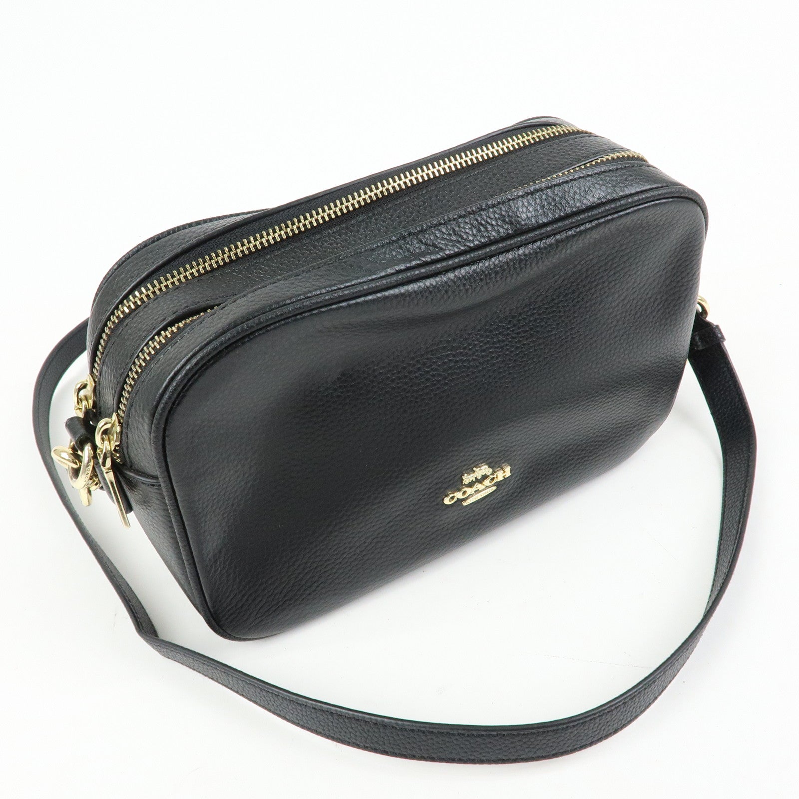 COACH Logo Leather Shoulder Crossbody Bag Black