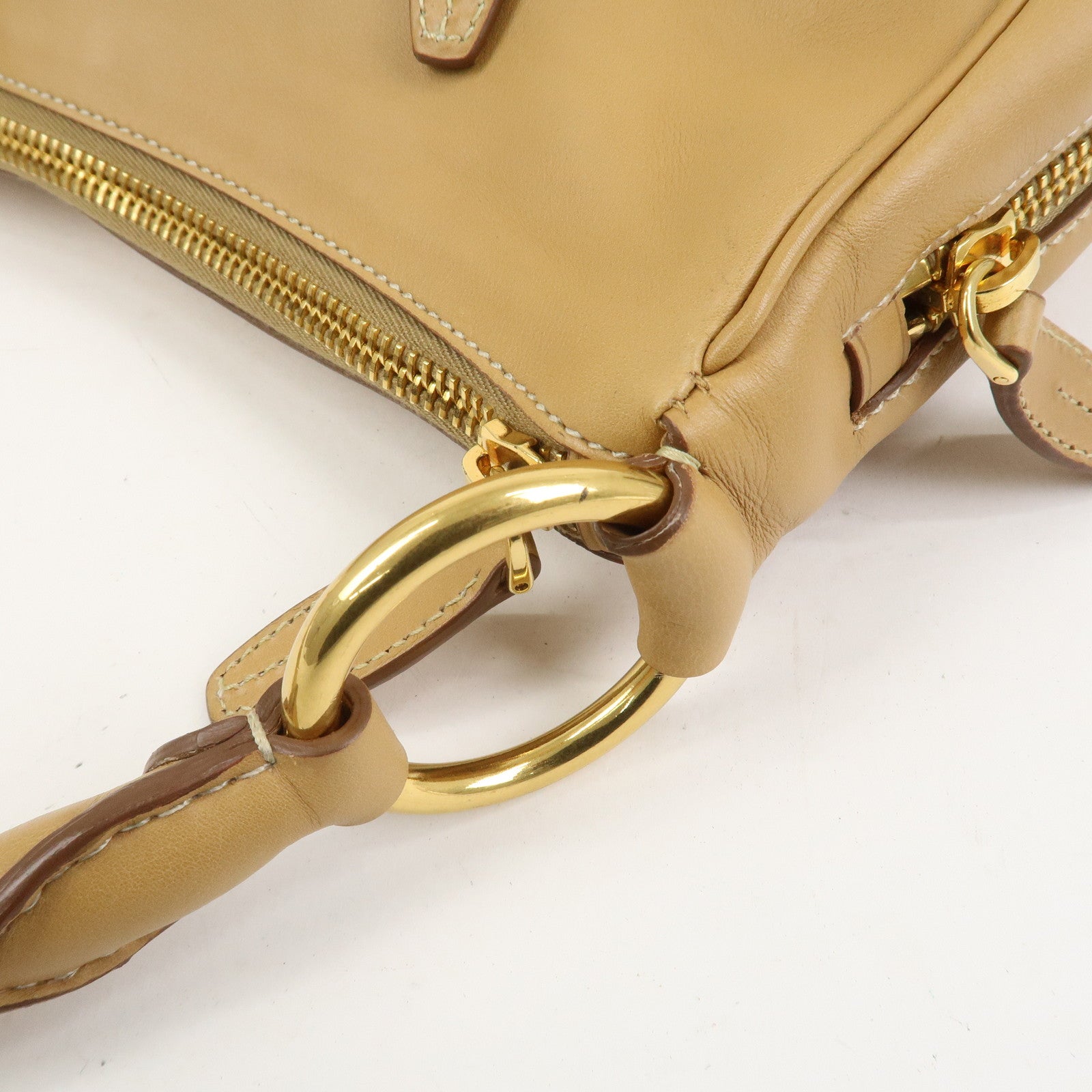 PRADA Triangle Logo Leather Shoulder Bag Hand Bag Camel