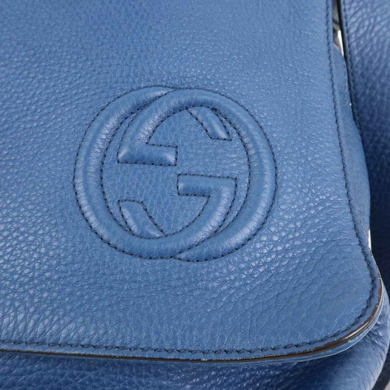 GUCCI Interlocking G Leather Shoulder Bag Crossbody Bag Blue 322056