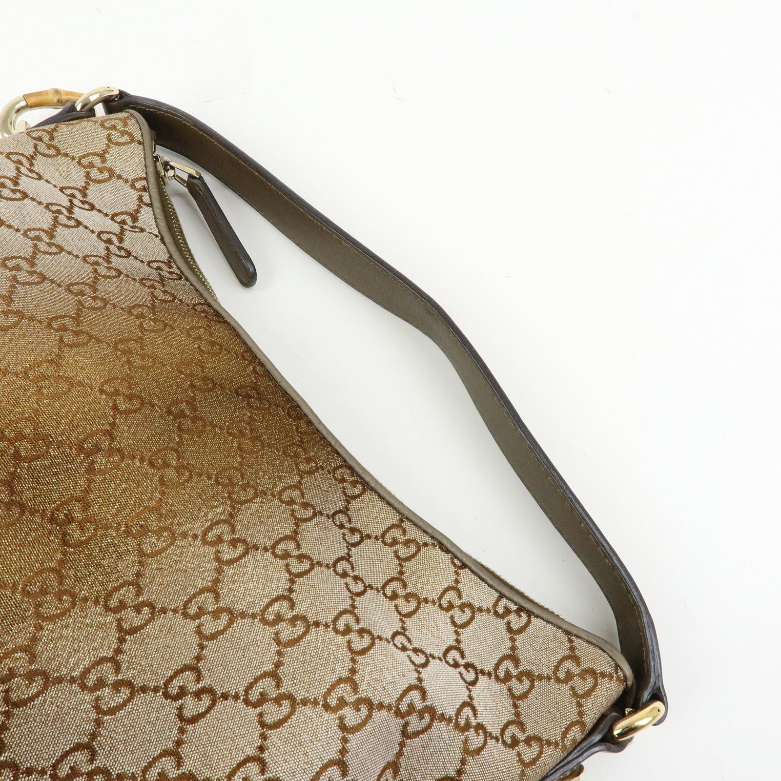 GUCCI Bamboo Heartbit GG Canvas Leather Shoulder Bag Brown 269959