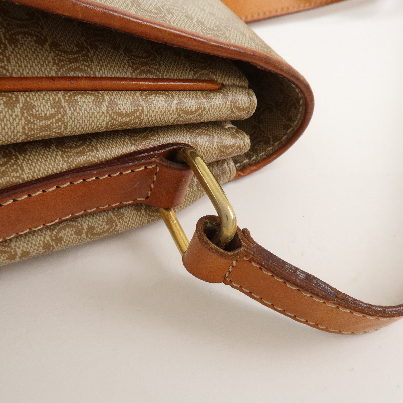 CELINE Macadam PVC Leather Shoulder Bag Crossbody Bag Beige Brown