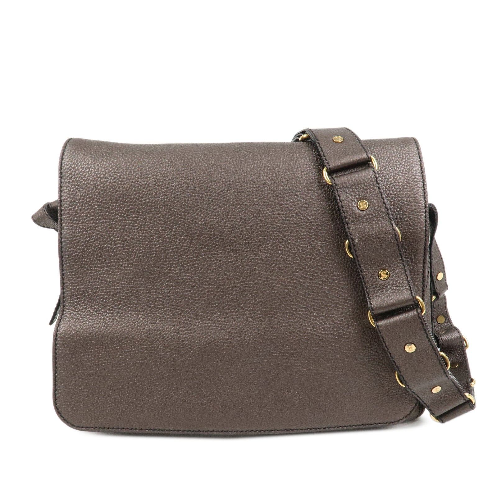 CELINE Leather Shoulder Bag Crossbody Bag Gray Gold HDW
