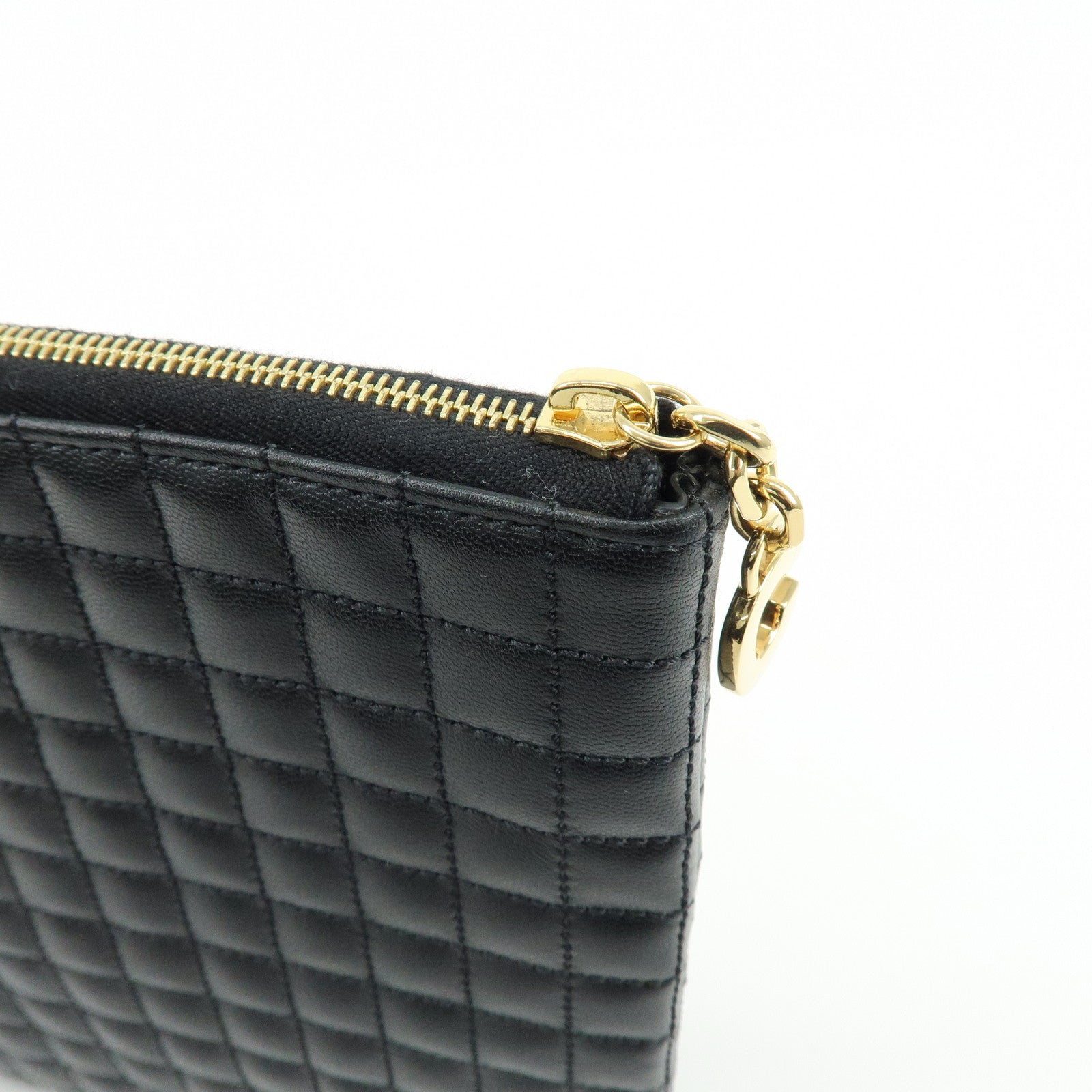 CELINE C Charm Leather Clutch Bag Pouch Black