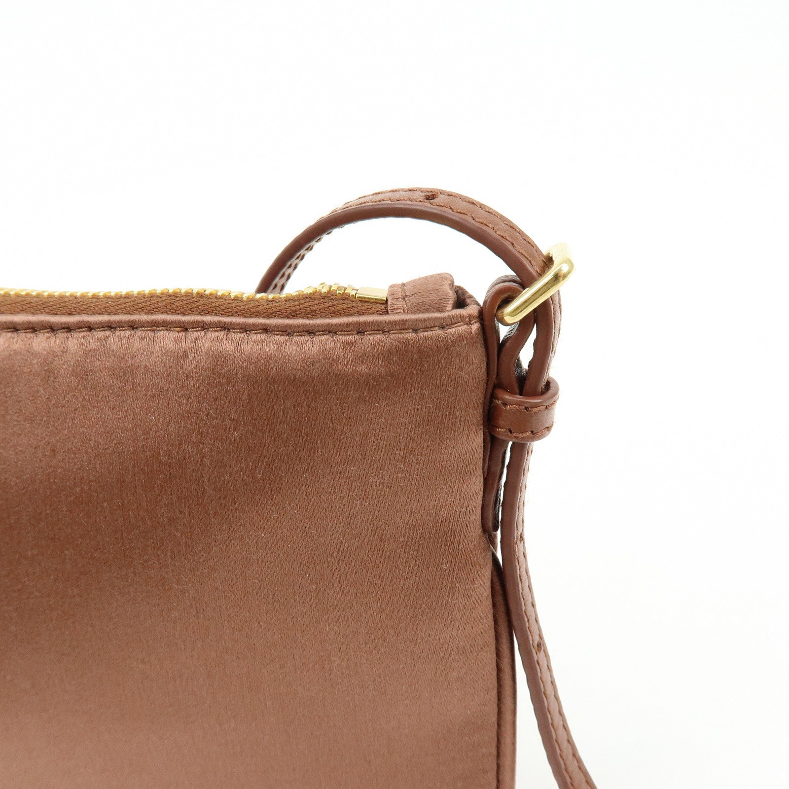 MIU MIU Logo Satin Mini Hand Bag Shoulder Bag Brown 5NI007