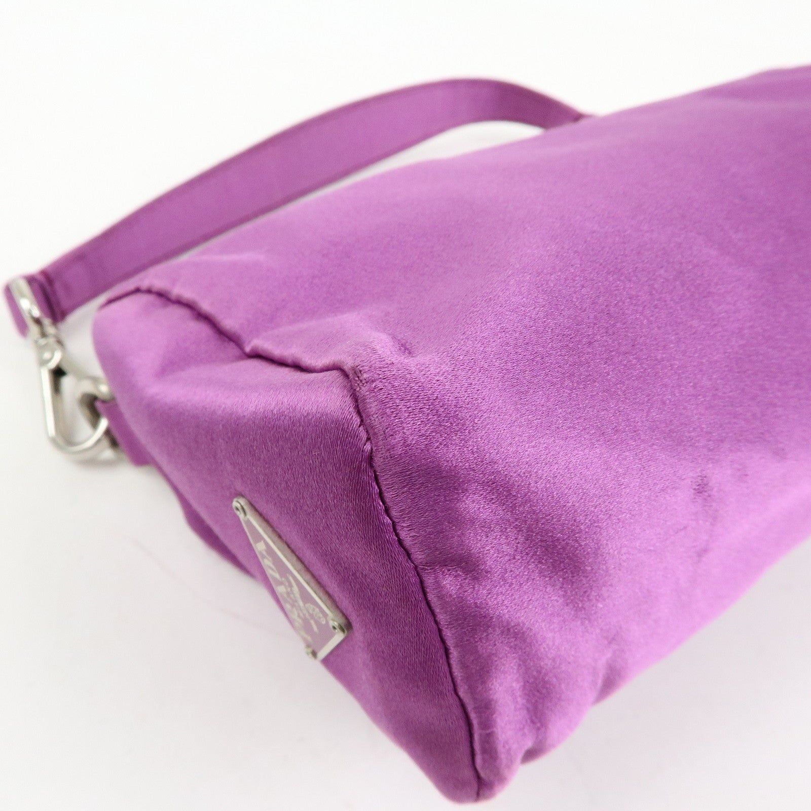 PRADA Triangle Logo Satin Mini Hand Bag Pochette Pouch Purple