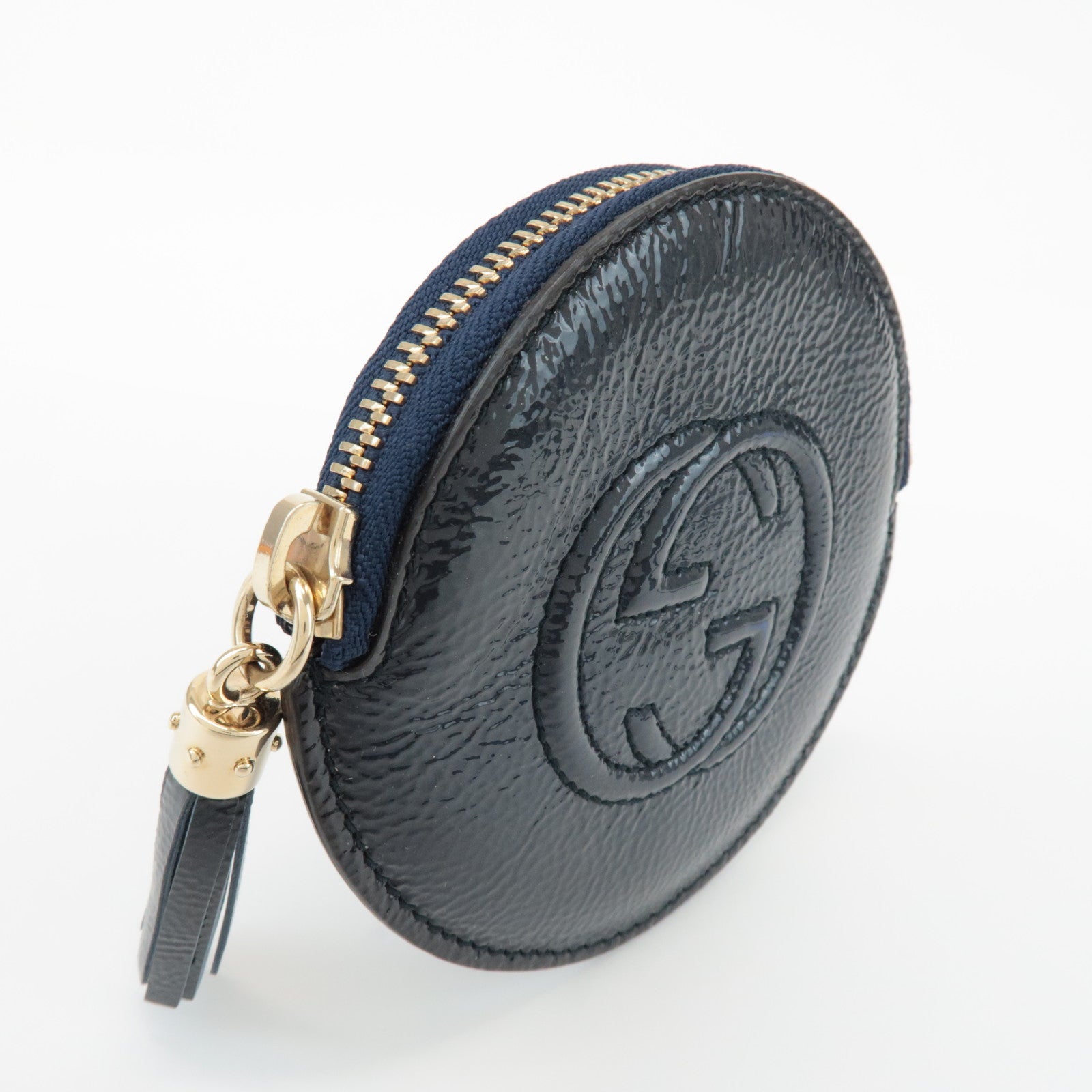 GUCCI Interlocking G Patent Leather Coin Case Navy 337946