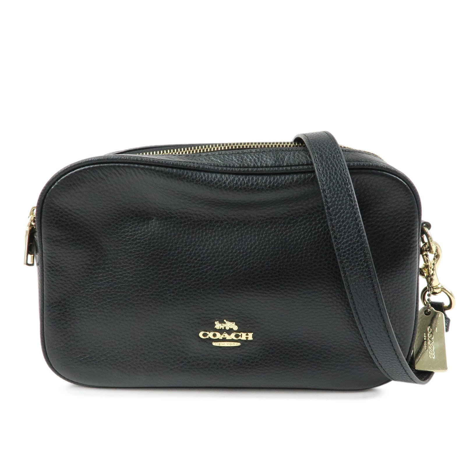 COACH Logo Leather Shoulder Crossbody Bag Black