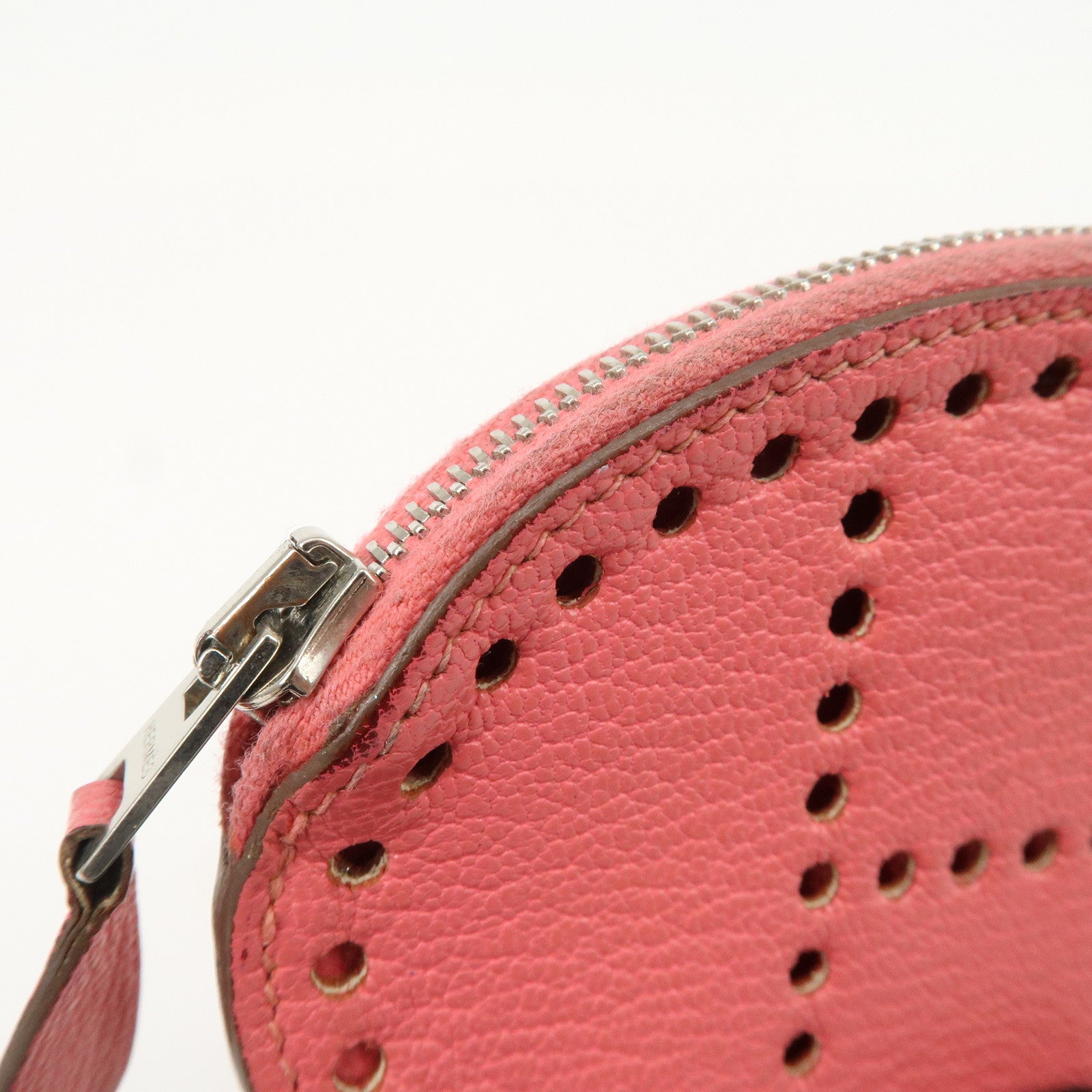 HERMES Leather Evelyne Coin Case P Engraved Rose Azalee Silver HDW