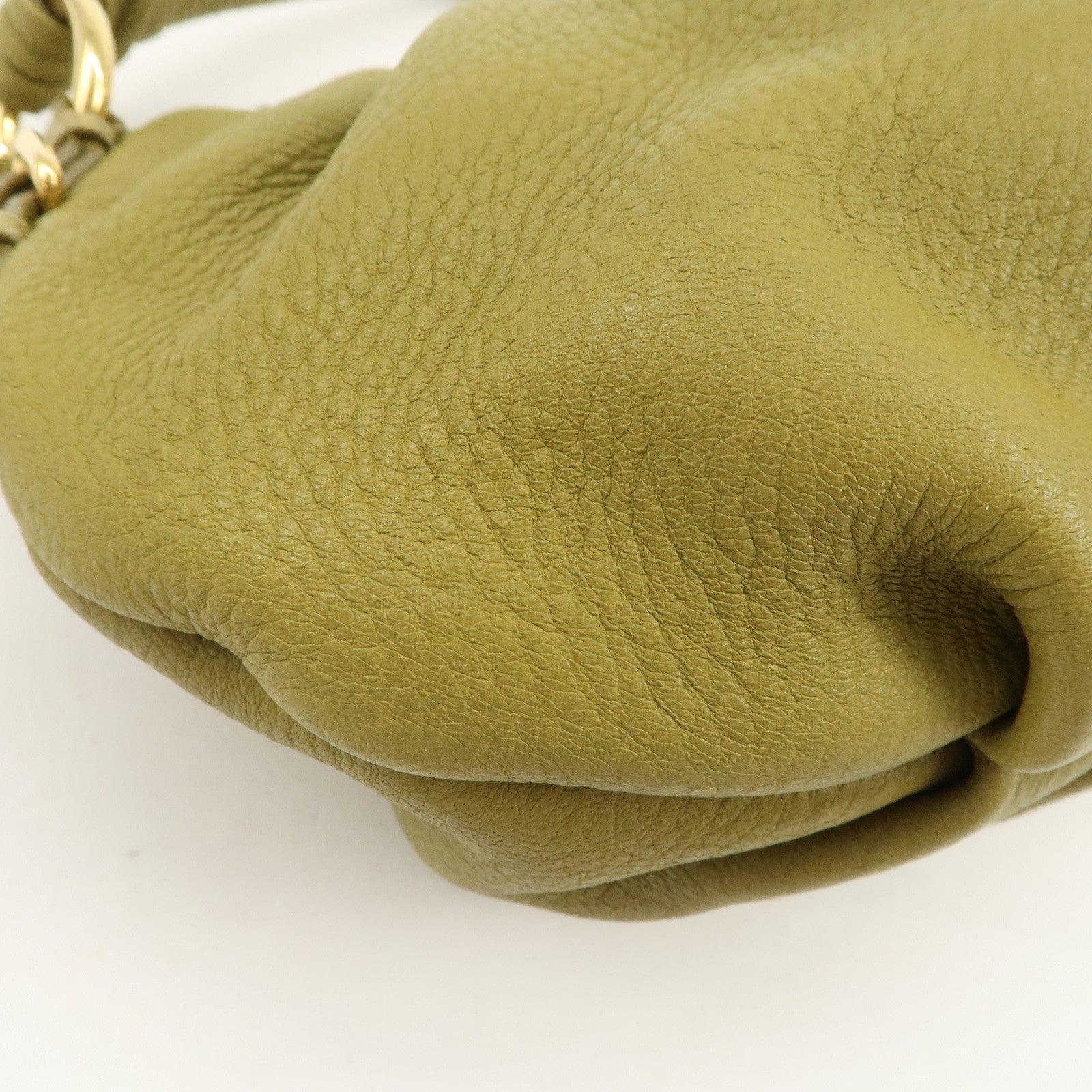 PRADA Logo Leather Shoulder Bag Hand Bag Khaki Gold HDW BR4070