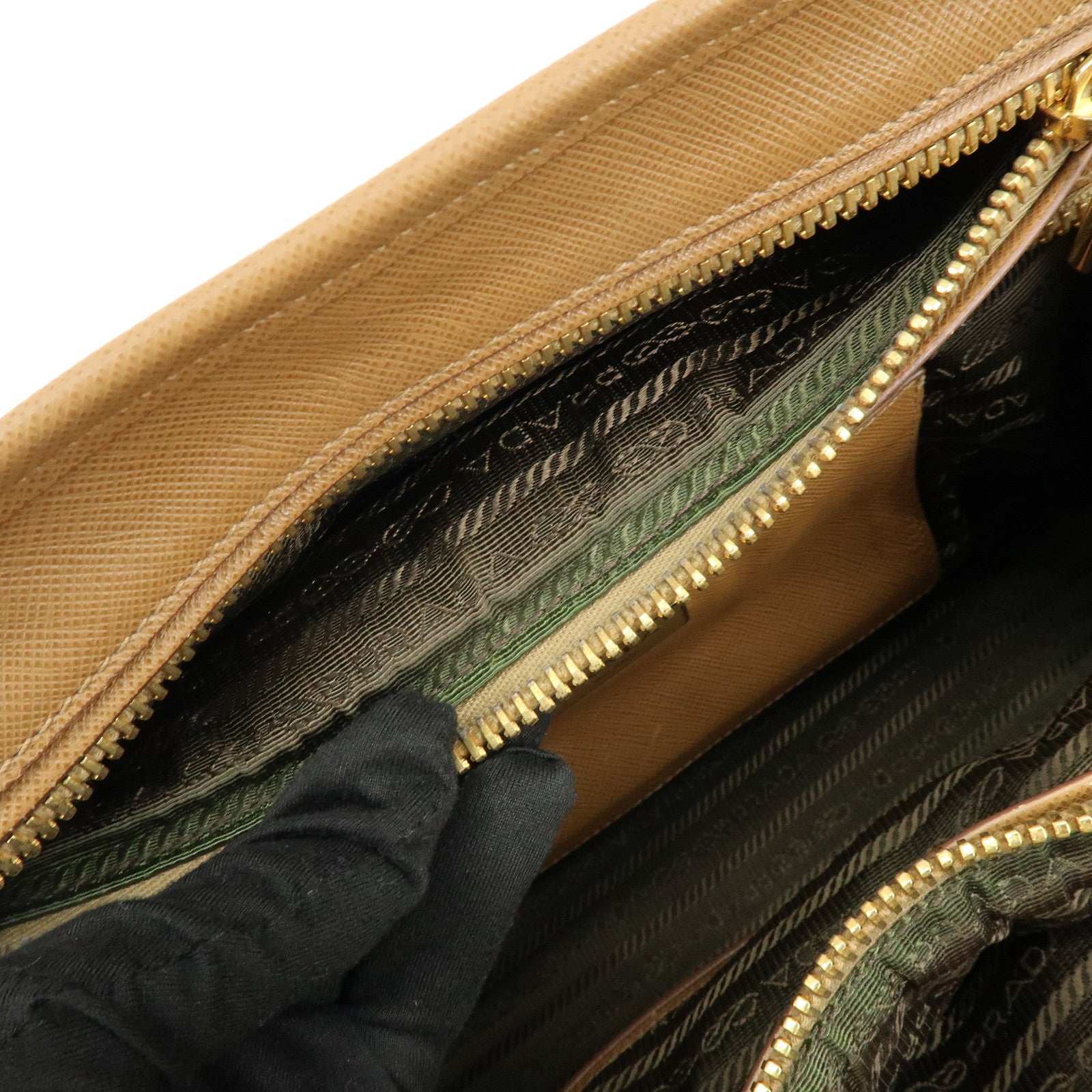 PRADA Triangle Logo Saffiano Leather Boston Bag Mustard Light Brown