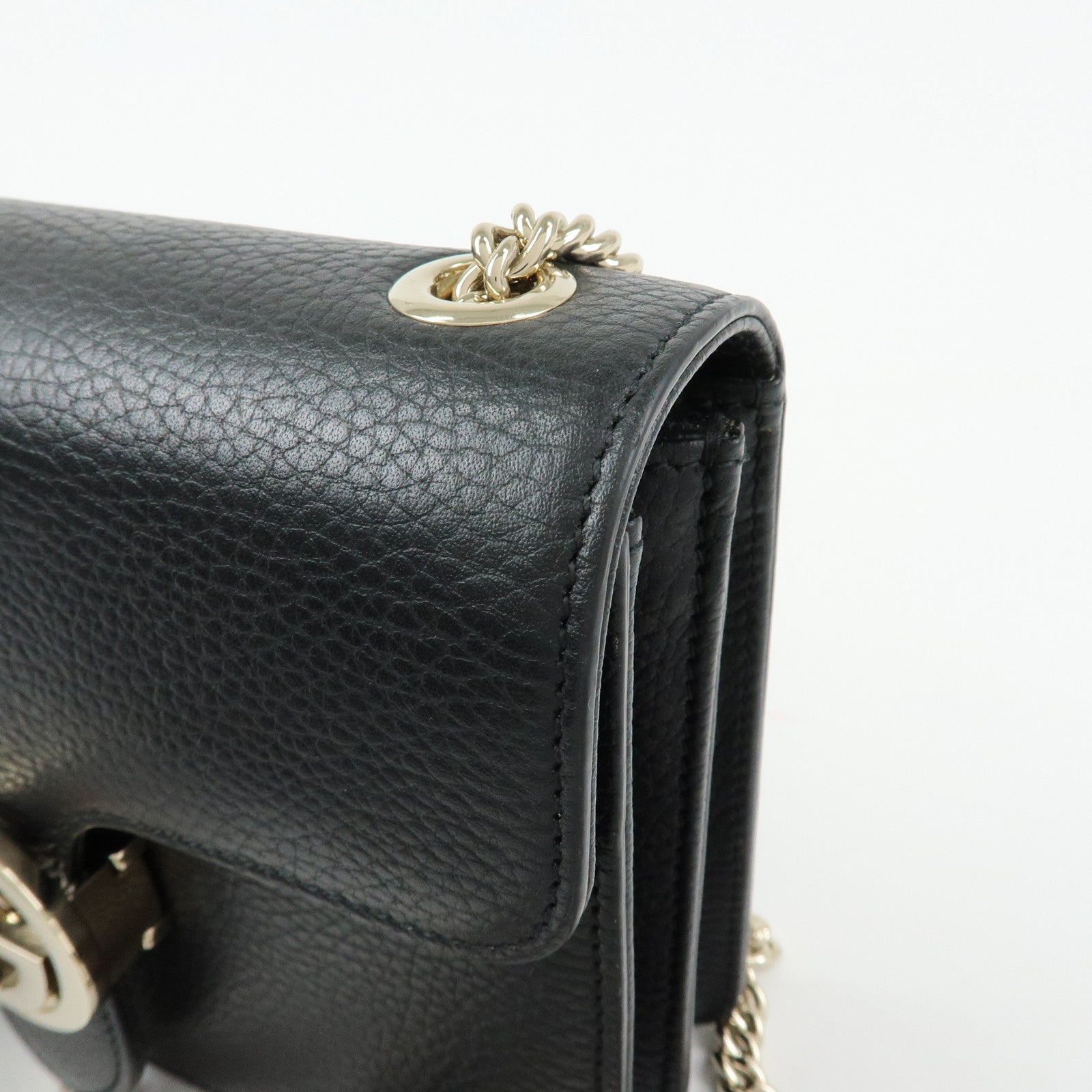 GUCCI Interlocking G Leather Chain Flap Shoulder Bag Black 510304
