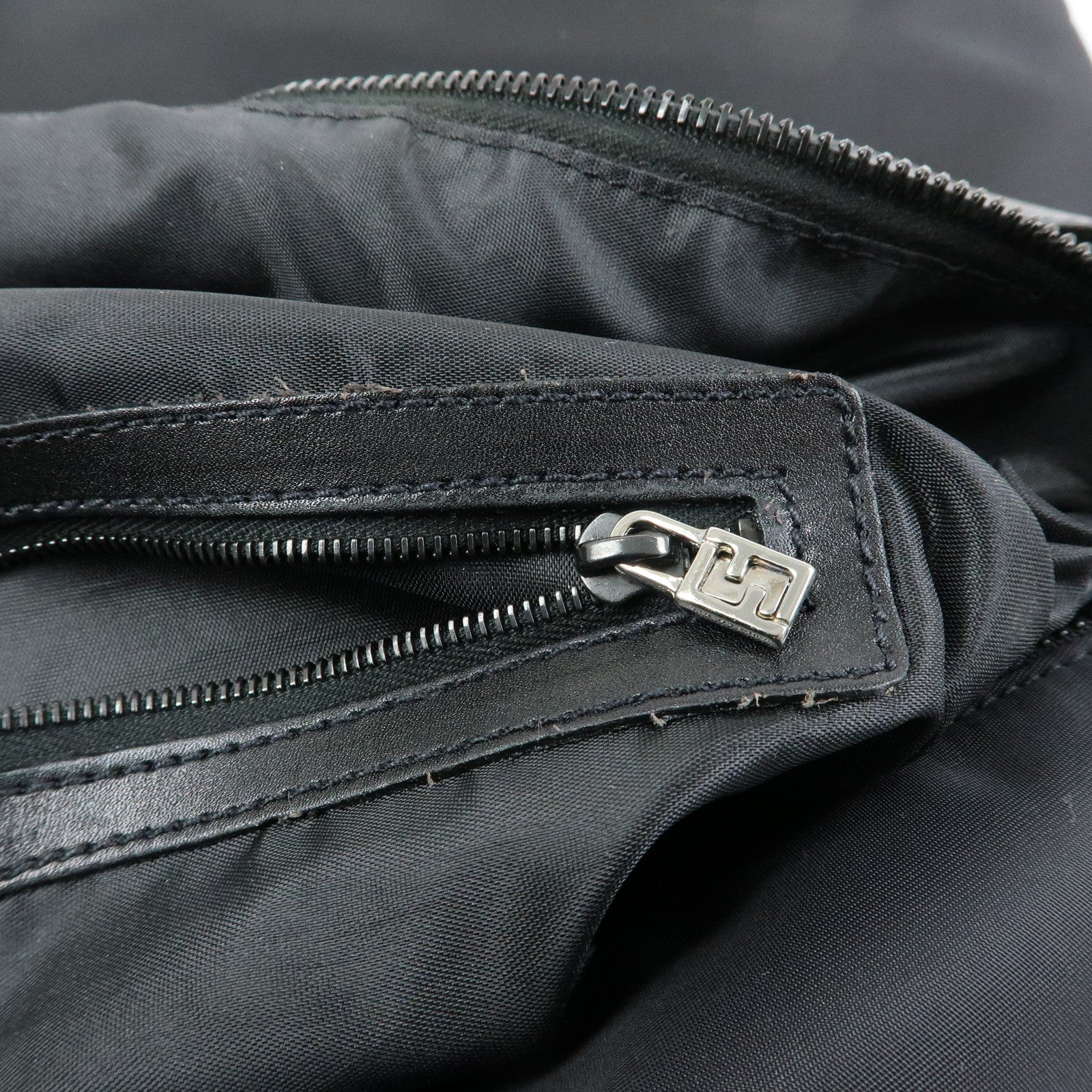 FENDI Logo Nylon Leather Shoulder Bag Hand Bag Black