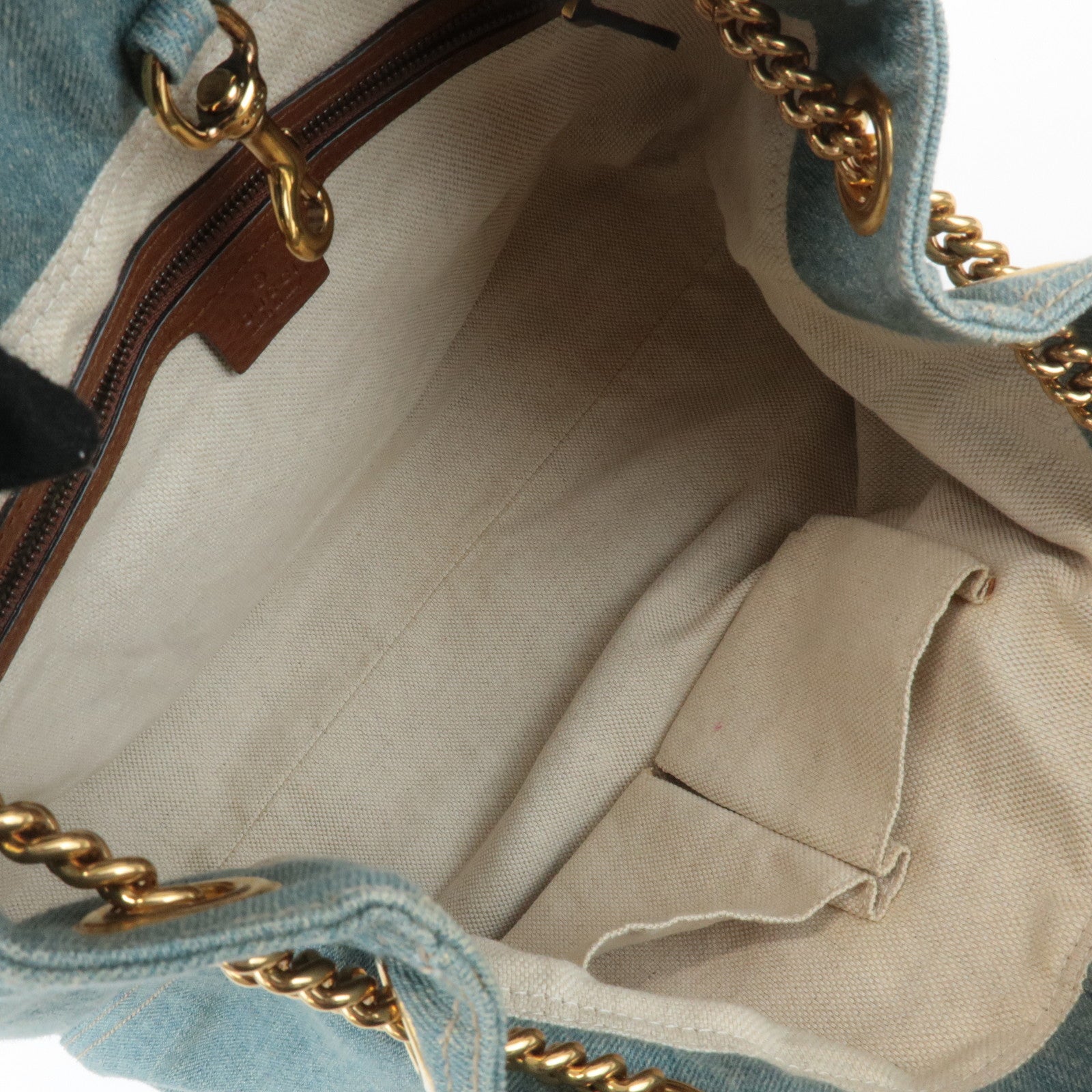 GUCCI SOHO Denim Leather Chain Shoulder Bag Fringe Charm Blue 308982 Used