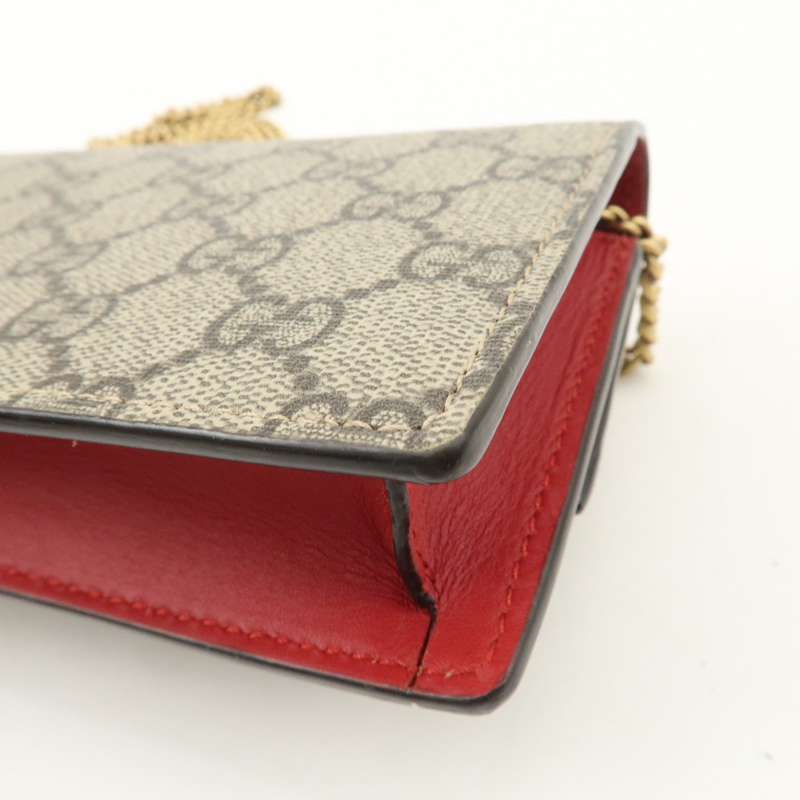 GUCCI GG Supreme Leather Cherry Chain Shoulder Bag Beige Red 481291