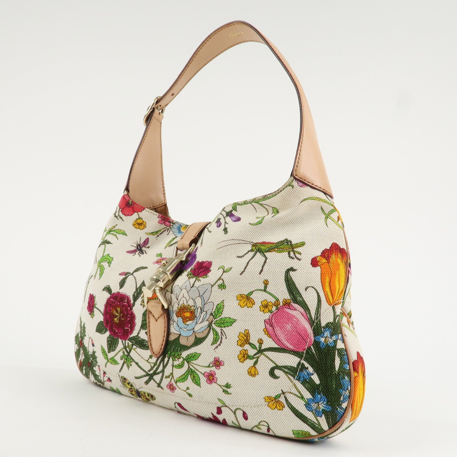 GUCCI New Jackie Flora Canvas Leather Shoulder Bag Multicolor Used
