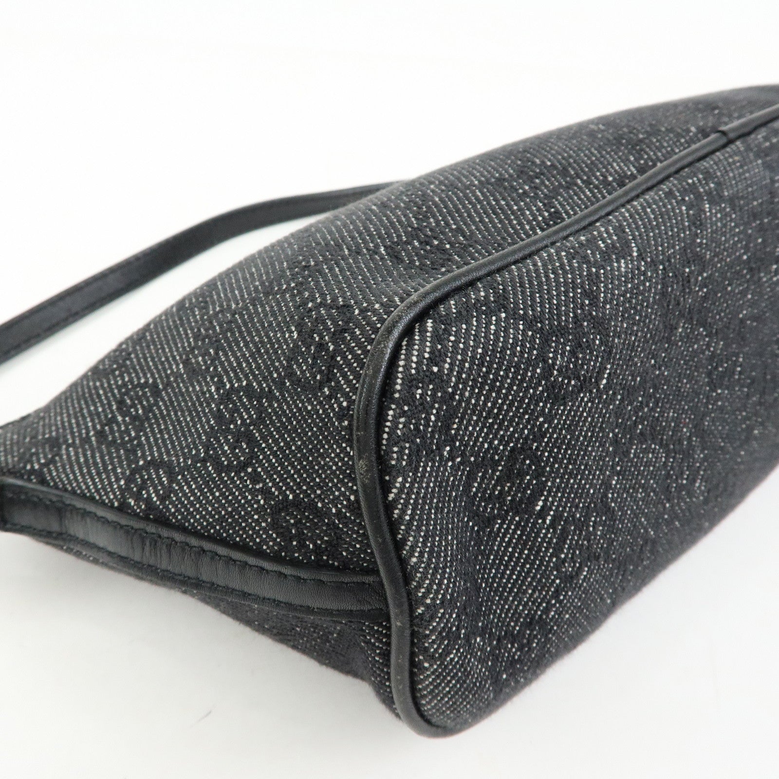 GUCCI Boat Bag GG Denim Leather Hand Bag Navy Black 07198