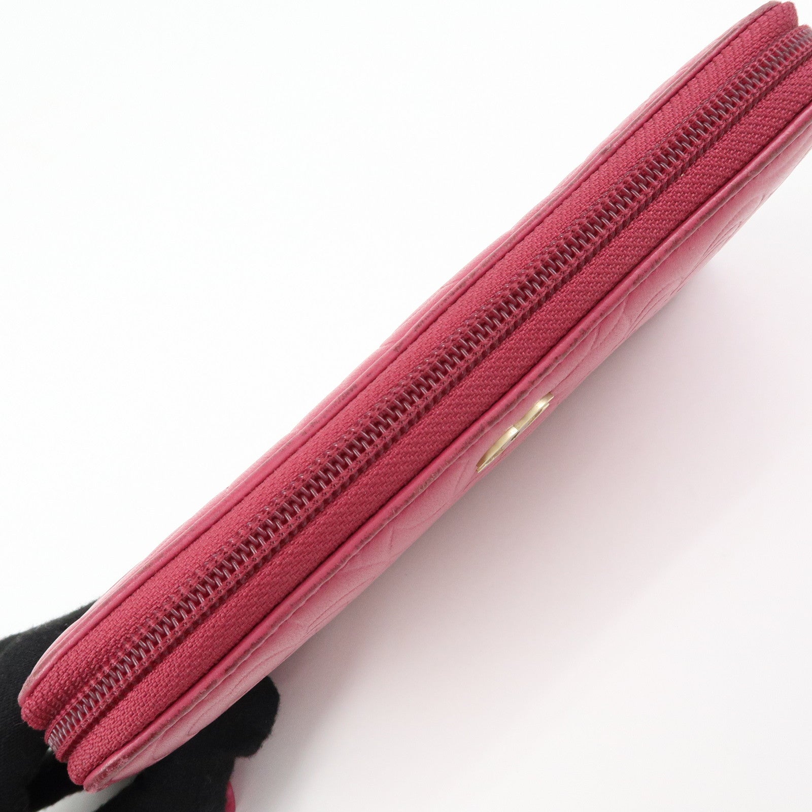 CHANEL Camellia Lamb Skin Round Zippy Wallet Pink A82281