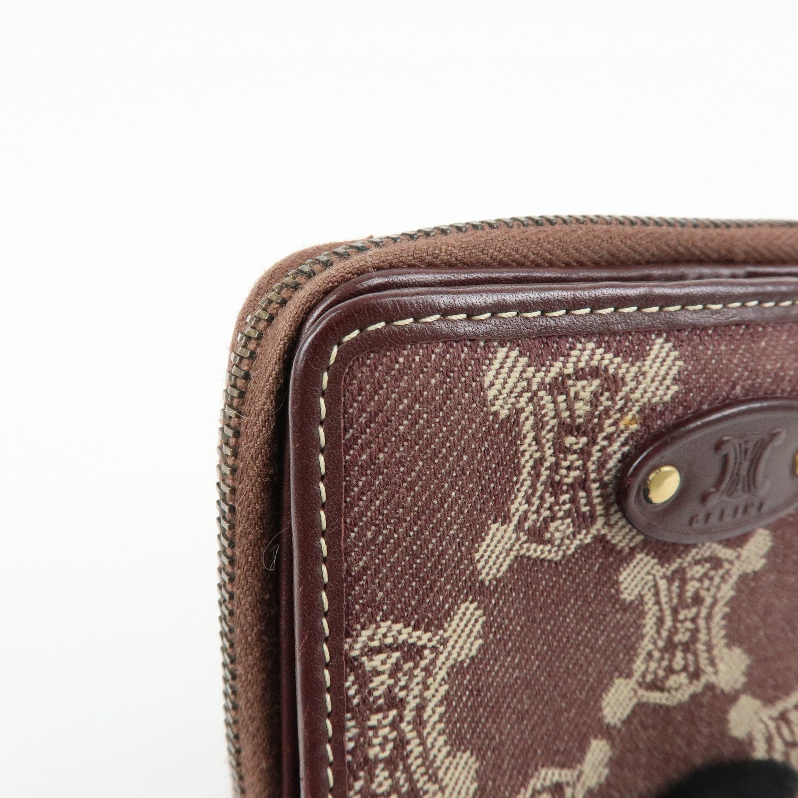 CELINE Macadam Denim Leather Bi-fold Compact Wallet Bordeaux