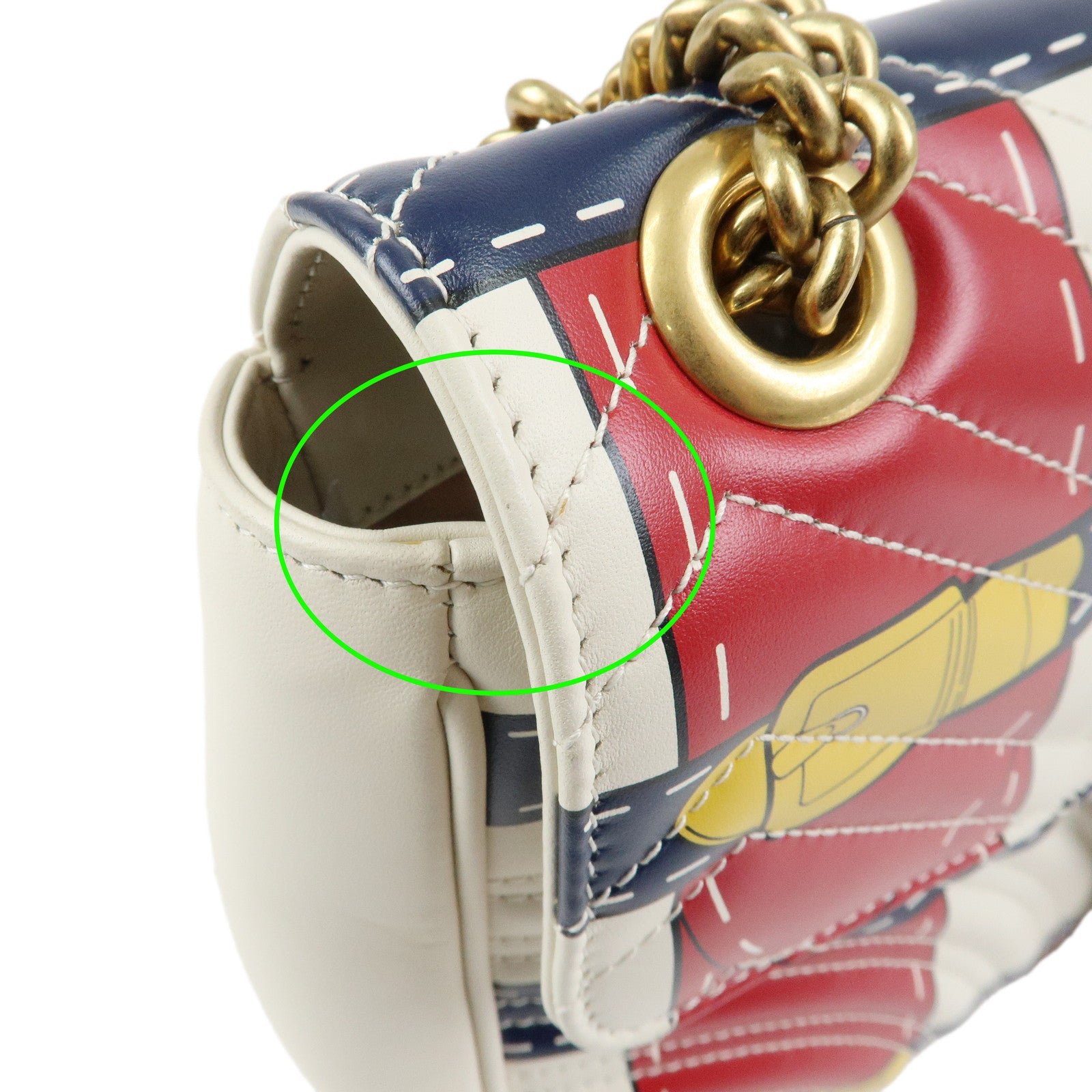 GUCCI GG Marmont Leather Medium Chain Shoulder Bag Ivory Red 443496