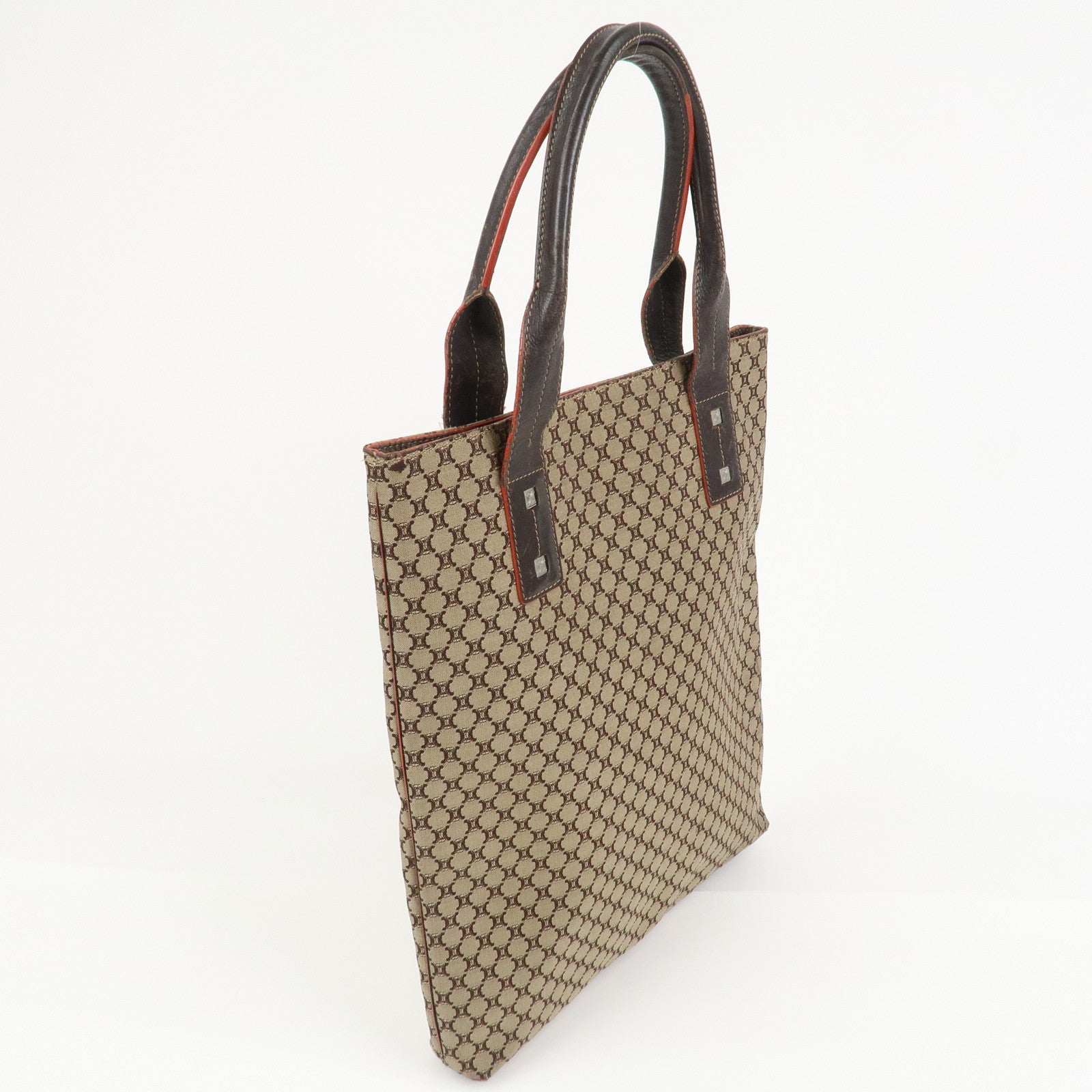 CELINE Macadam Canvas Leather Tote Bag Shoulder Bag Beige Brown