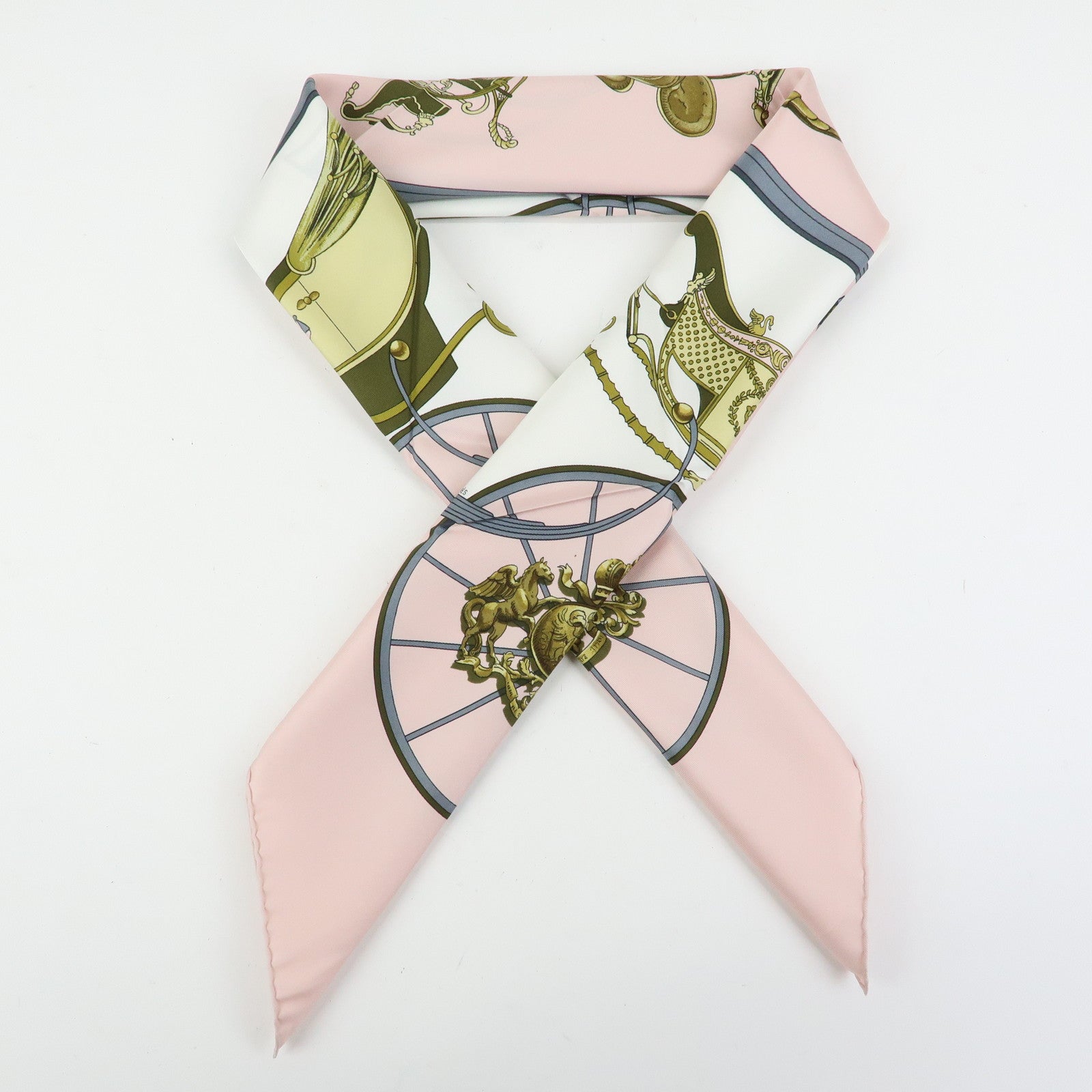 HERMES Carre 90 Silk 100% Scarf SPRINGS Light Pink Gold Grey