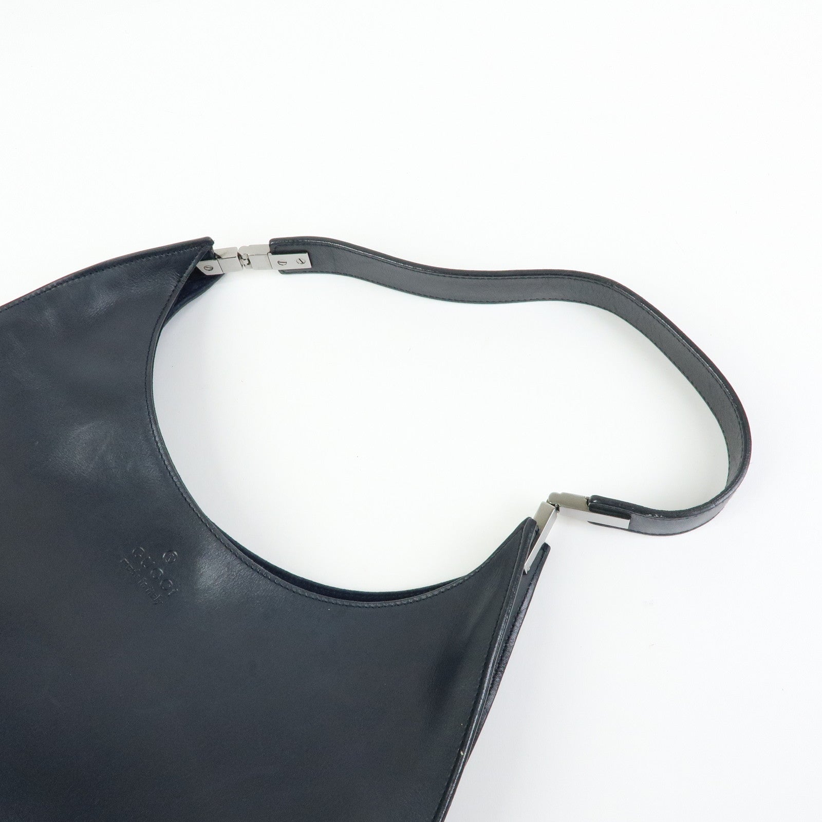 GUCCI Logo Leather Shoulder Bag Hand Bag Navy 001・3767