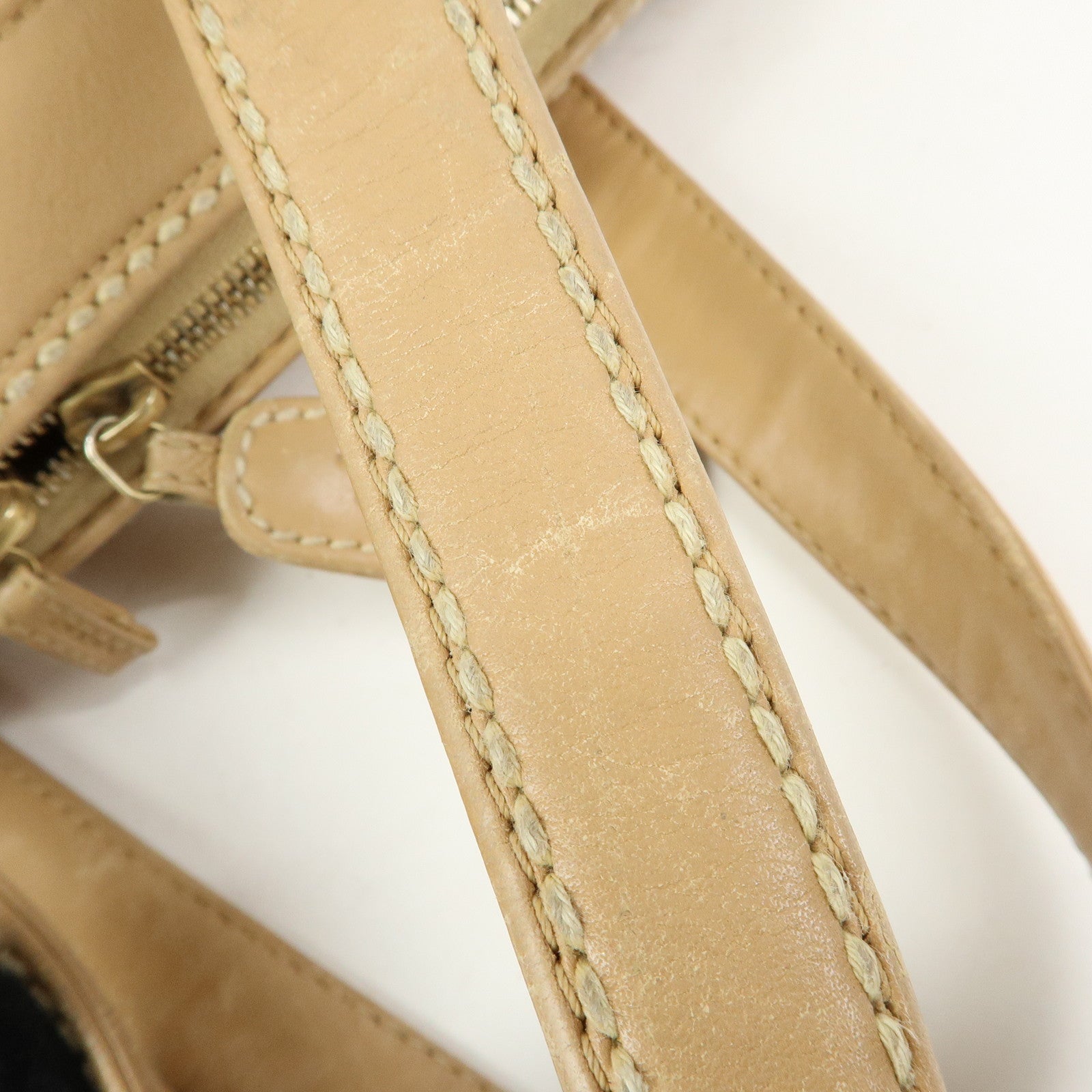 CHANEL Wild Stitch Calf Leather Boston Bag Hand Bag Beige