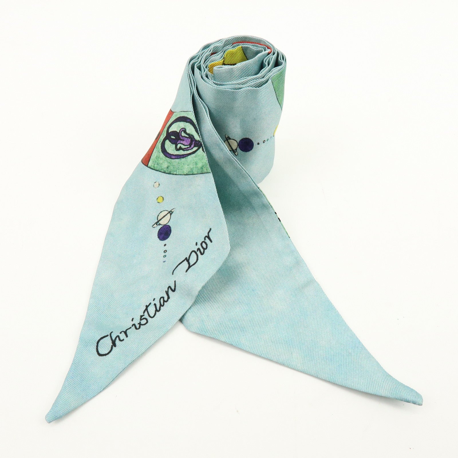 Christian Dior Mitzah Silk 100% Scarf Zodiac Horoscope Light Blue