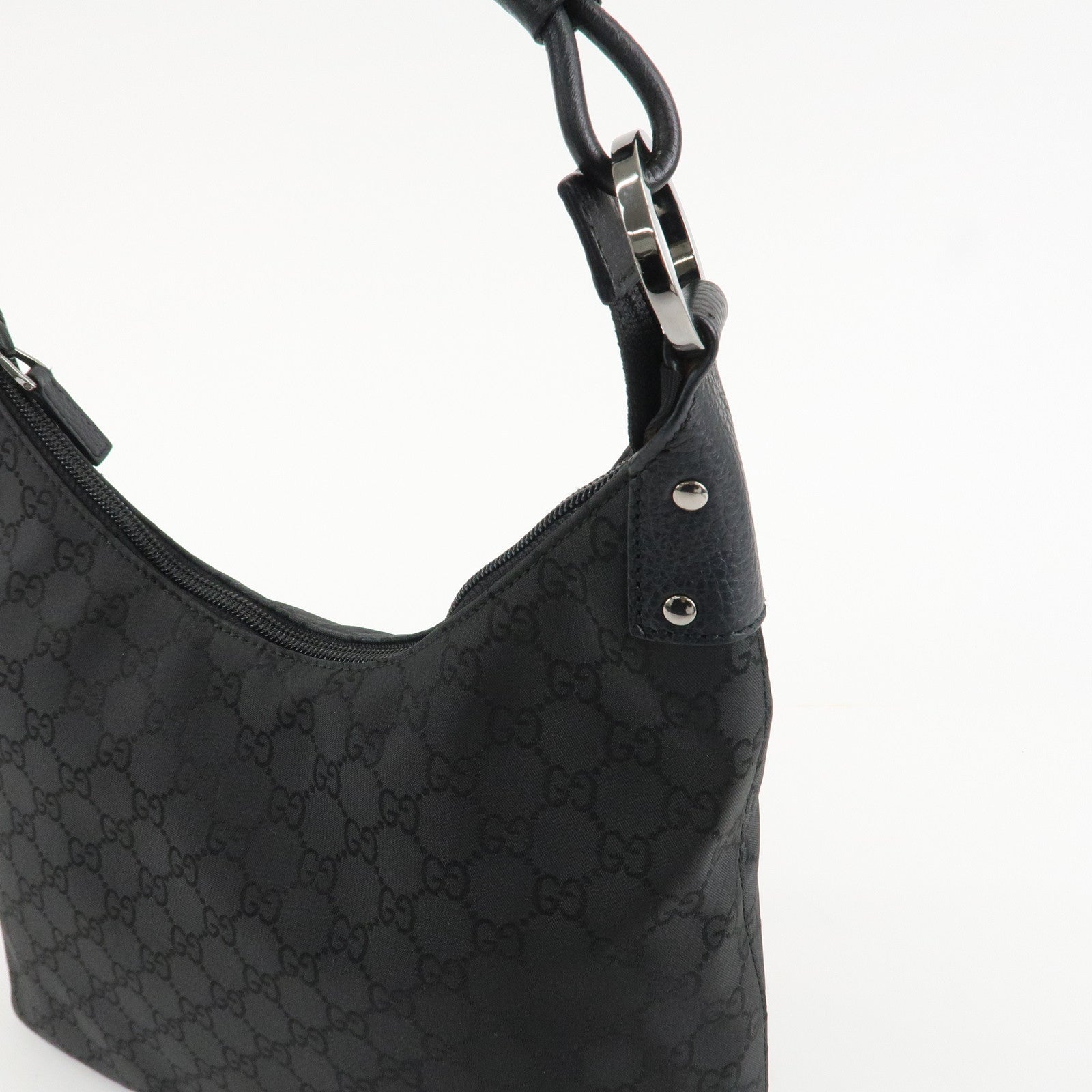 GUCCI GG Nylon Leather Shoulder Bag Hand Bag Black 179776 Used