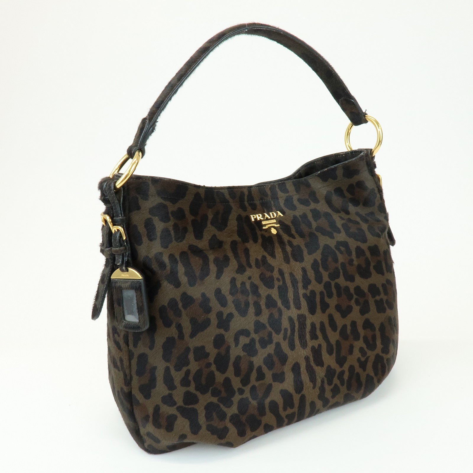 PRADA Leopard Unborn Calf Shoulder Bag Dark Brown BR4941