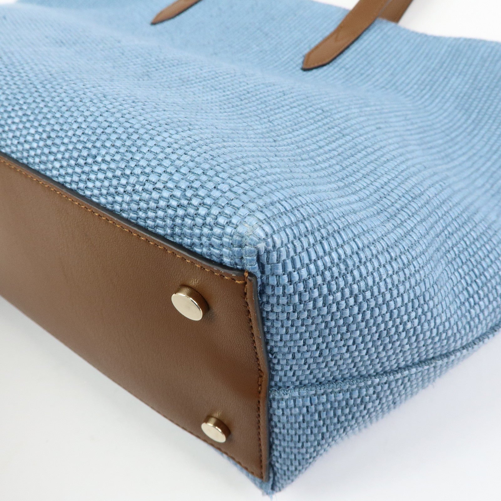 JIMMY CHOO Raffia Leather Tote Bag Shoulder Bag Blue Brown