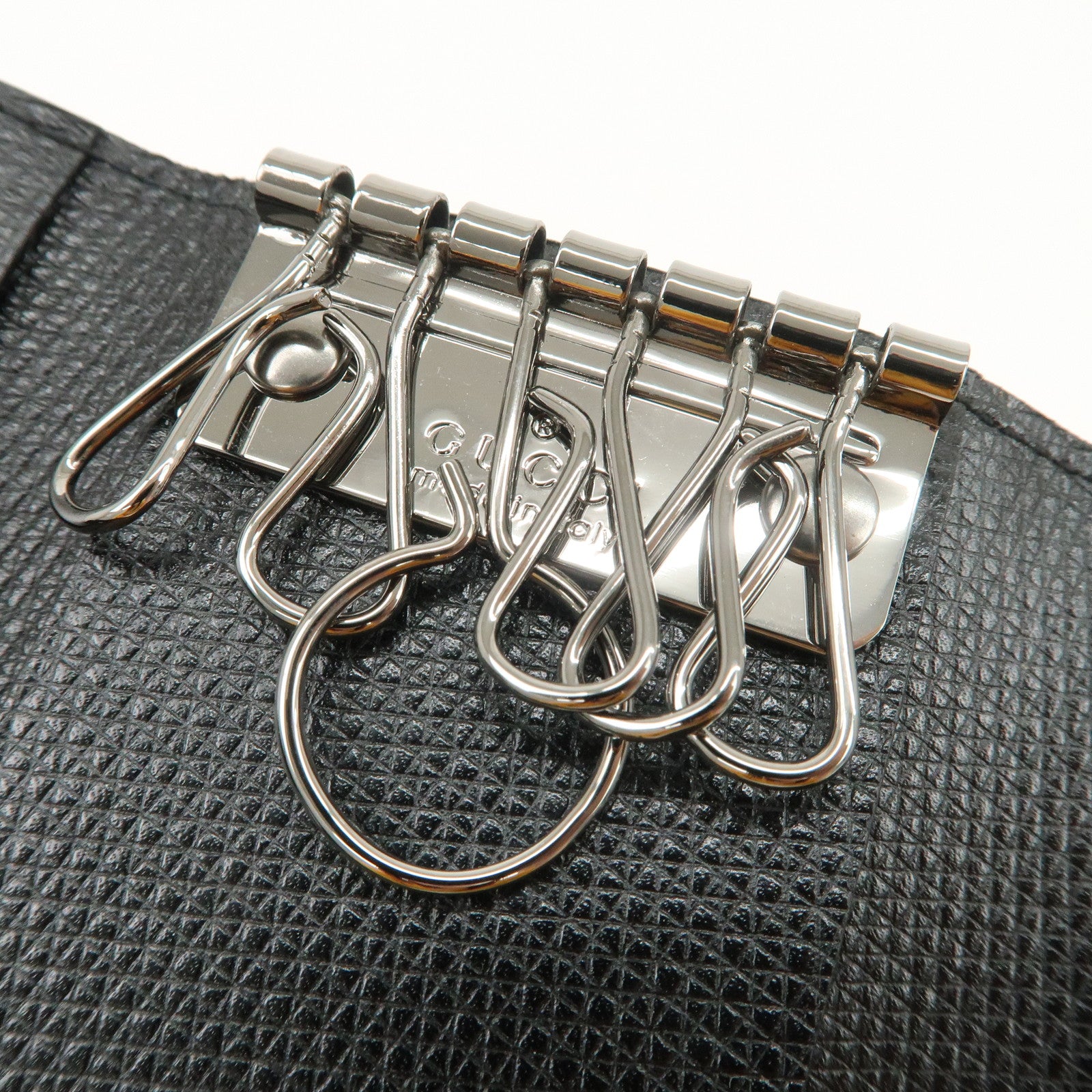 GUCCI Logo Leather 6 Rings Key Case Black 04579