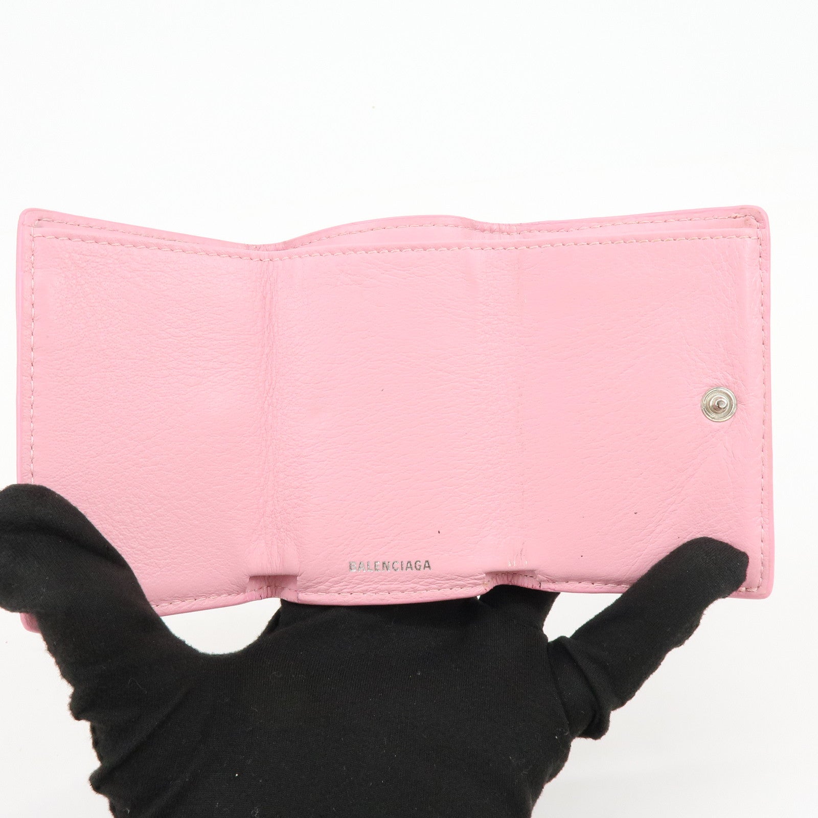 BALENCIAGA Leather Tri-fold Compact Wallet Pink 391446