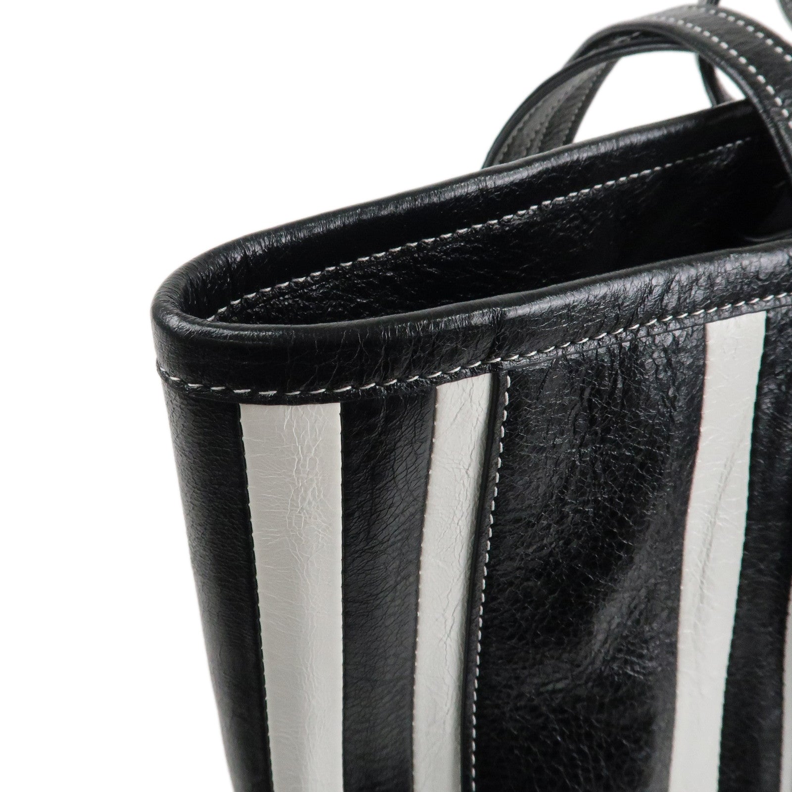BALENCIAGA Leather Barbes 2way Tote Bag Black White 671409 Used