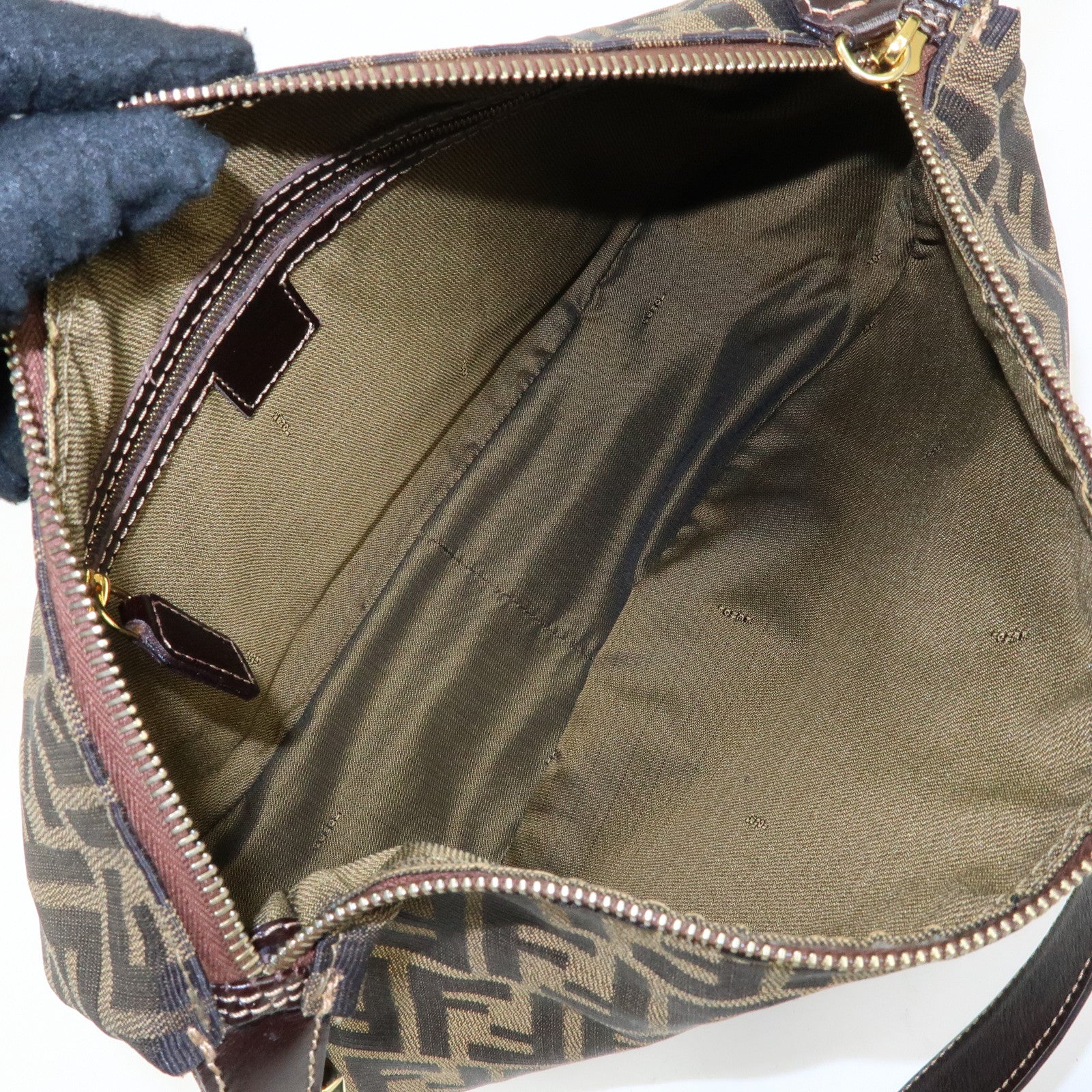 FENDI Zucca Canvas Leather Shoulder Bag Hand Bag Brown 83152390981
