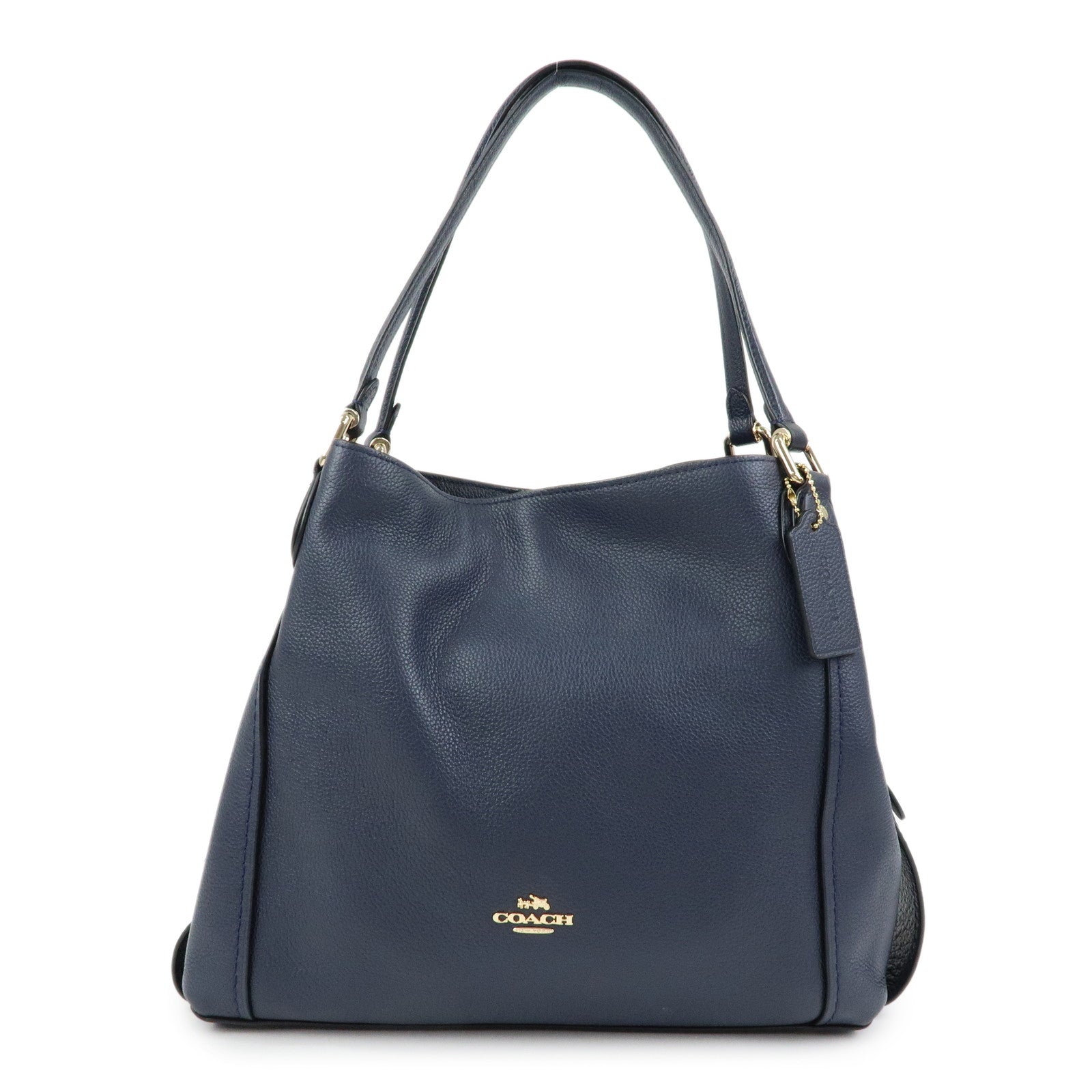 COACH Edie Leather Tote Bag Shoulder Bag Hand Bag Navy