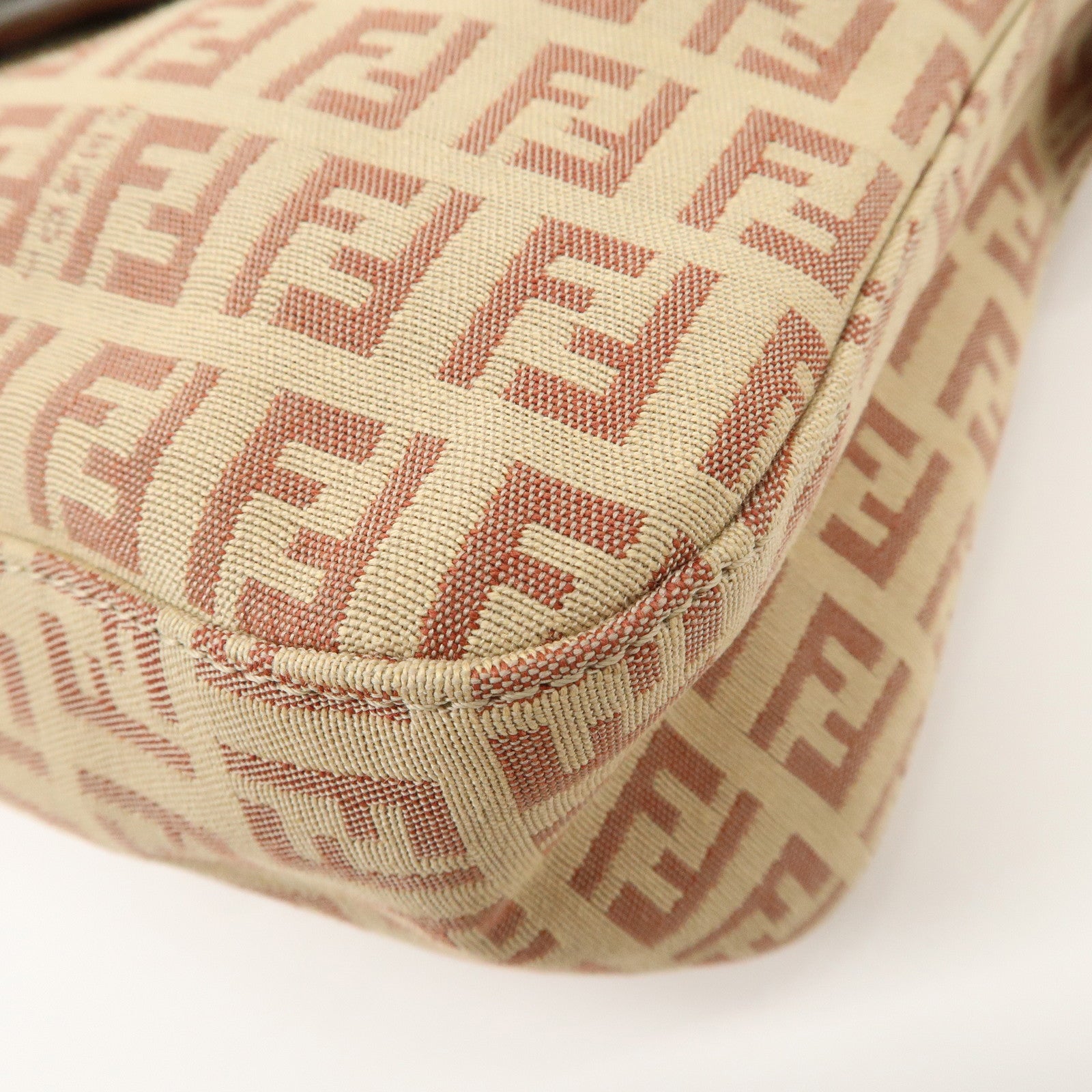 FENDI Mamma Baguette Zucchino Canvas Leather Pink Beige 8BR003 Used